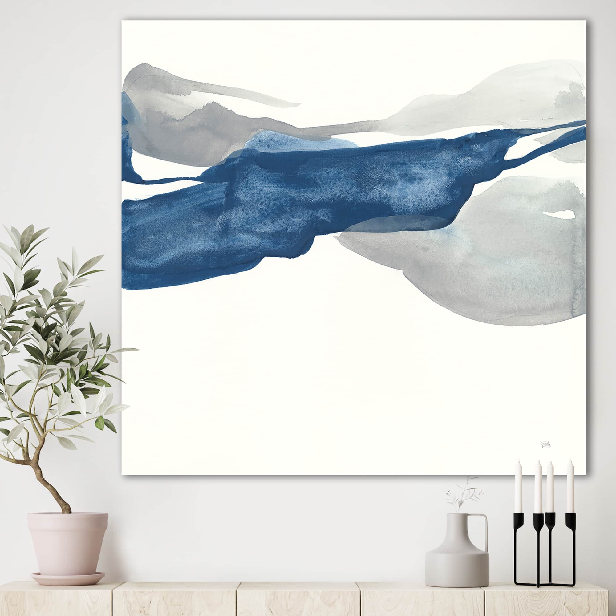 Designart - Gouache Sapphire on Gray II - Modern & Transitional Gallery-wrapped Canvas