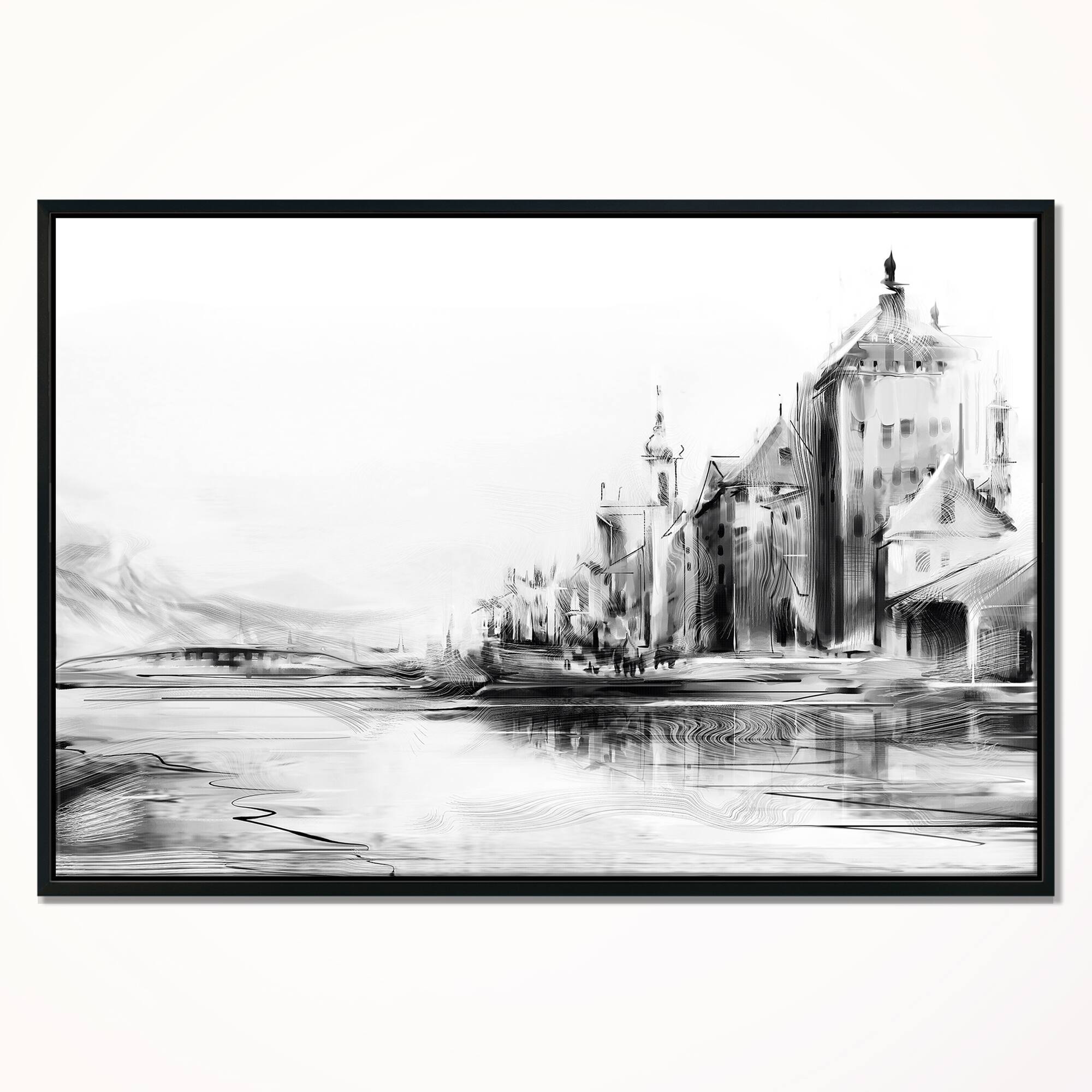 Designart - Zurich in Afternoon Sunlight - Cityscape Canvas Art Print in Black Frame