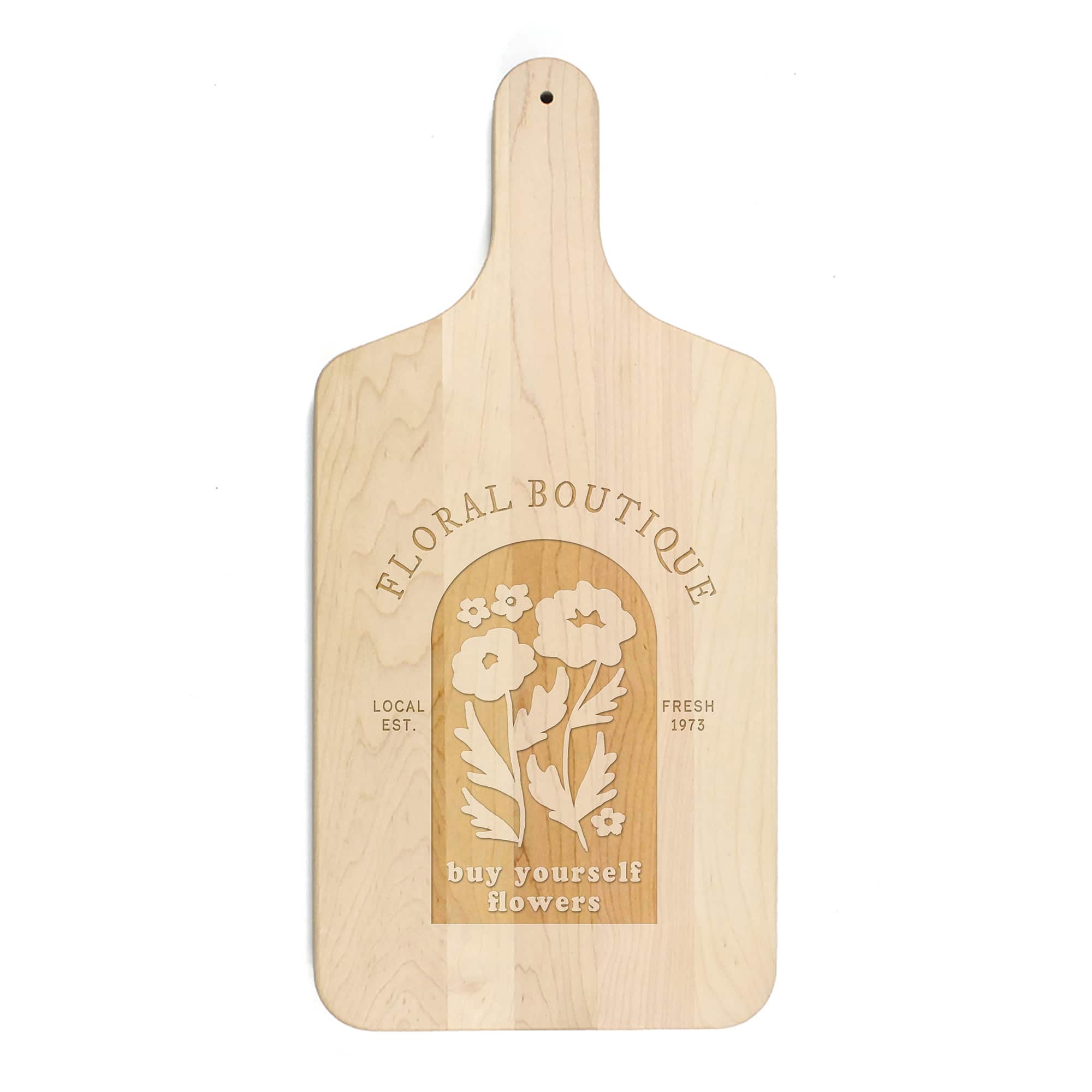17" Floral Mod Sign Maple Paddle Cutting Board