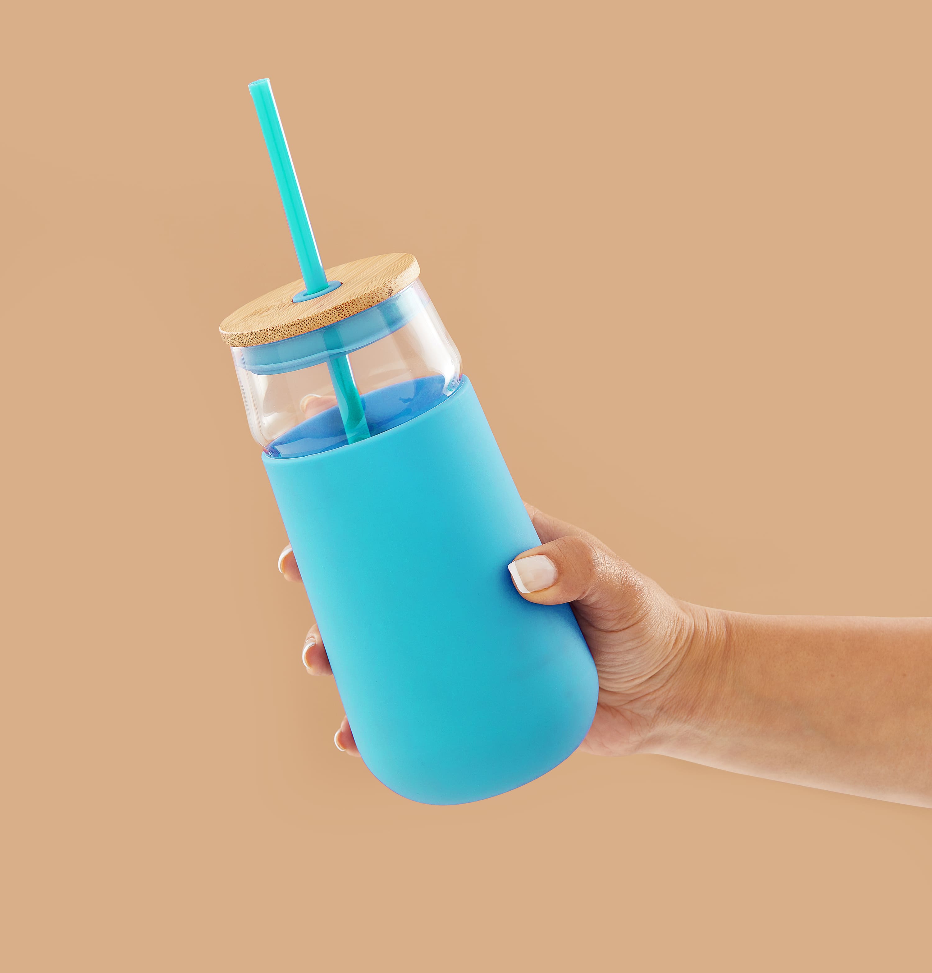 JoyJolt® 20oz. Glass Tumbler with Straws & Silicone Sleeve