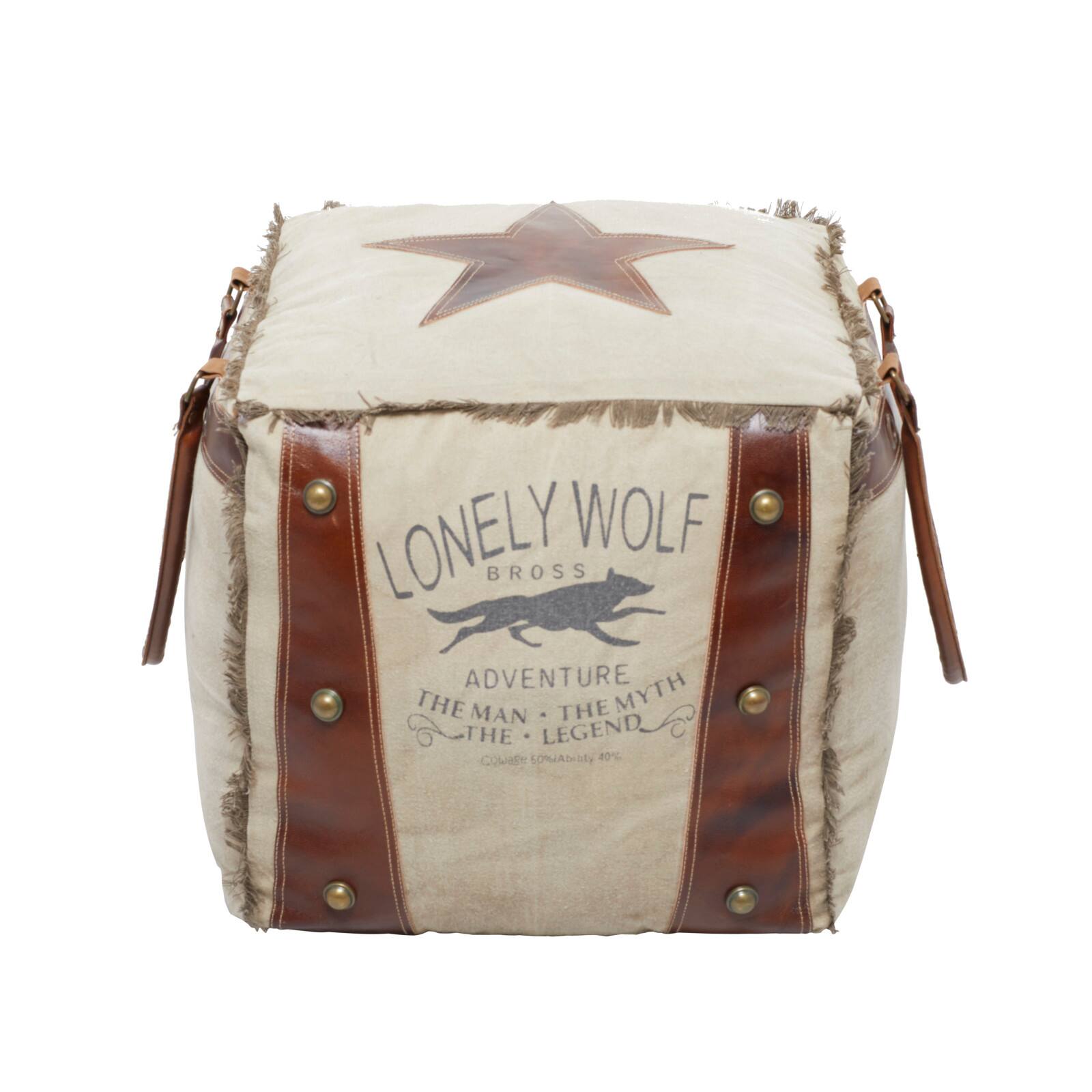 Brown Canvas Rustic Stool, 19" x 20" x 20"
