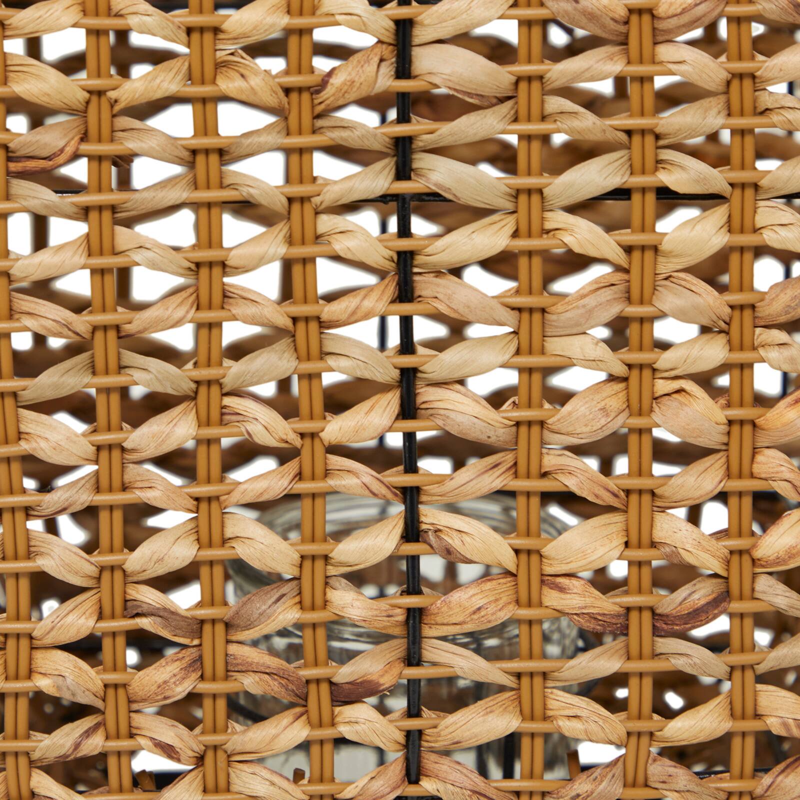 20" Brown Dried Plant Handmade Rattan Weaved Candle Lantern with Glass Holder and Handle