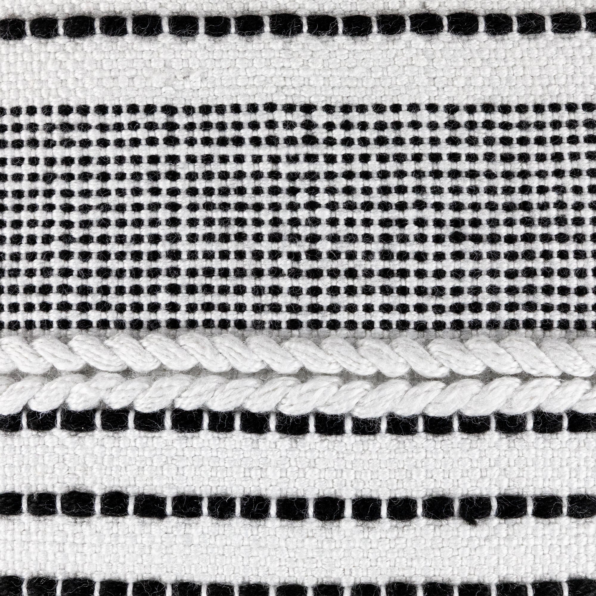 18" White & Black Striped Outdoor Woven Pouf Ottoman