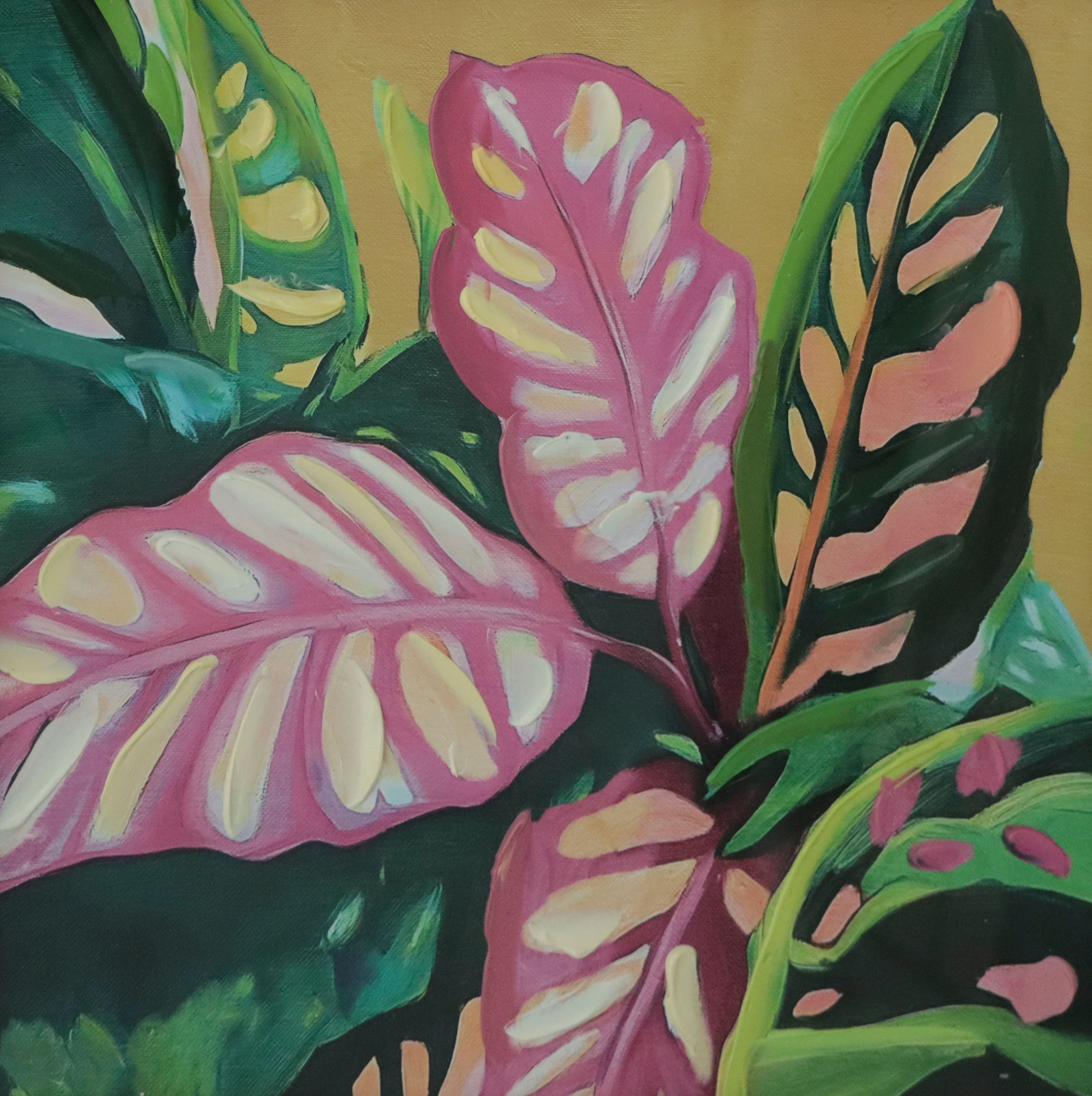 20" x 20" Pink & Green Calathea Leaf Wall Décor in Woodgrain Frame by Ashland®