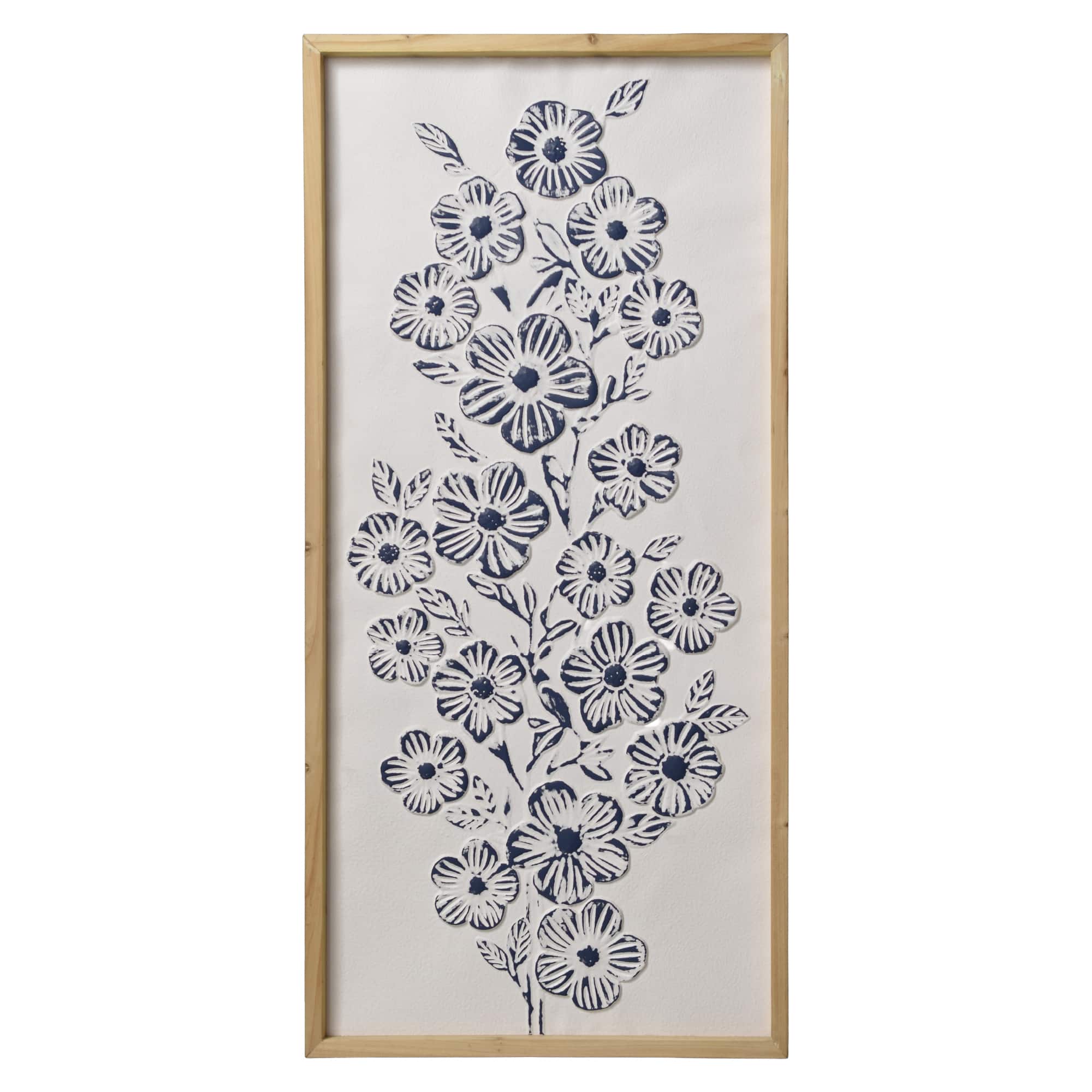 American Art Decor 21" x 43" White & Blue 3D Floral Coastal Boho Metal Wall Art Décor