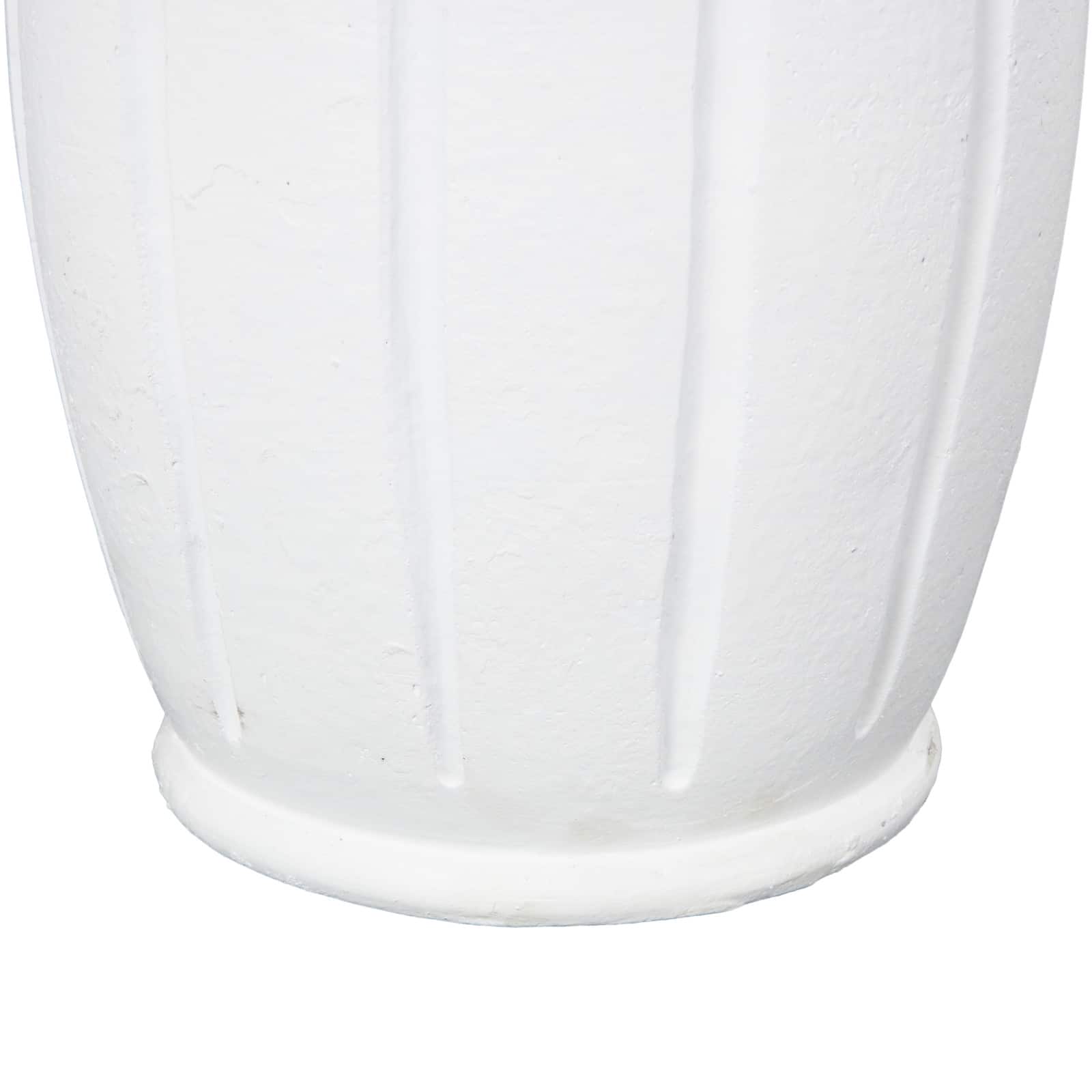 20" White Magnesium Oxide Decorative Vase with Light Brown Beads & Carved Grooves