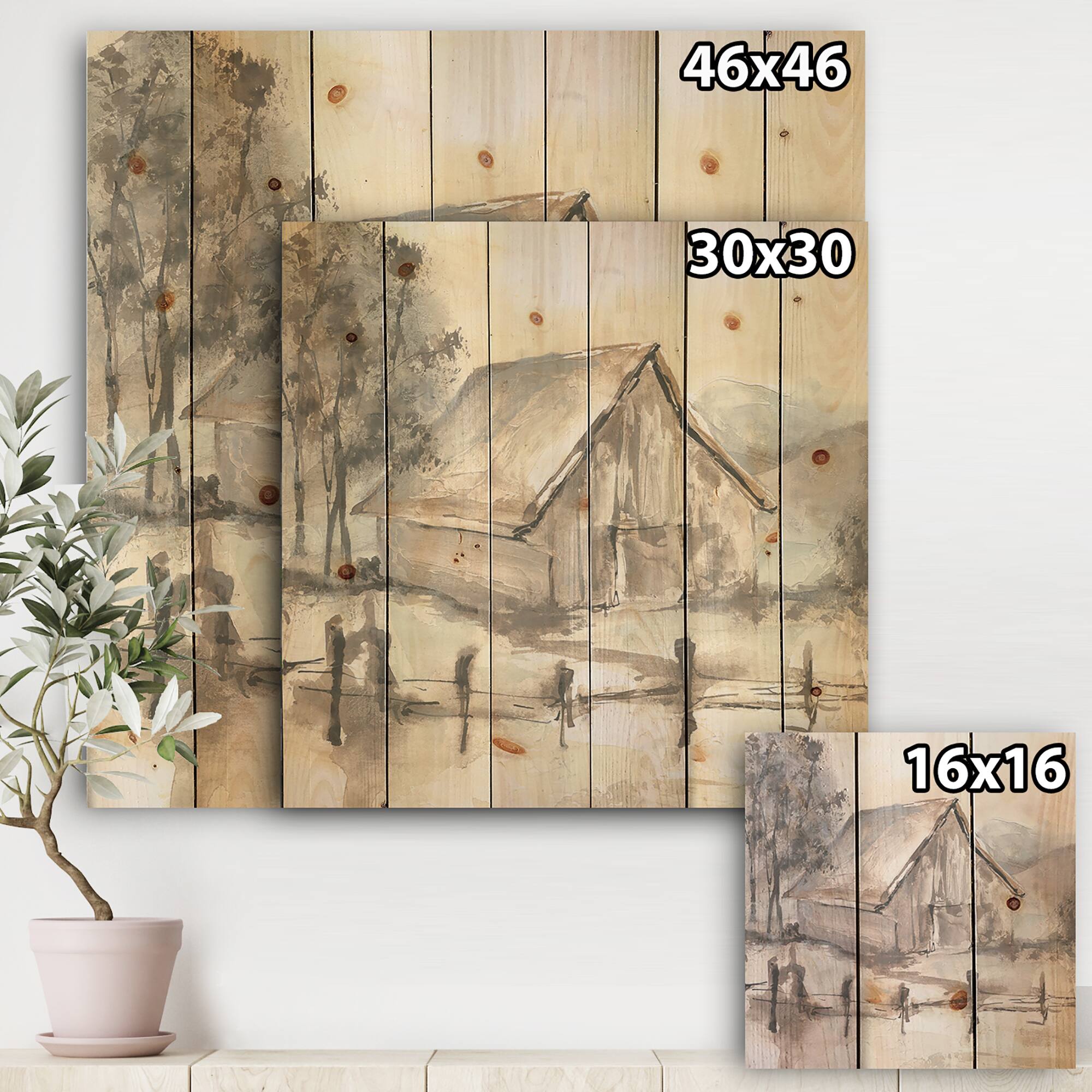 Designart - Farmhouse Barn Grey VII - Modern Farmhouse Print on Natural Pine Wood
