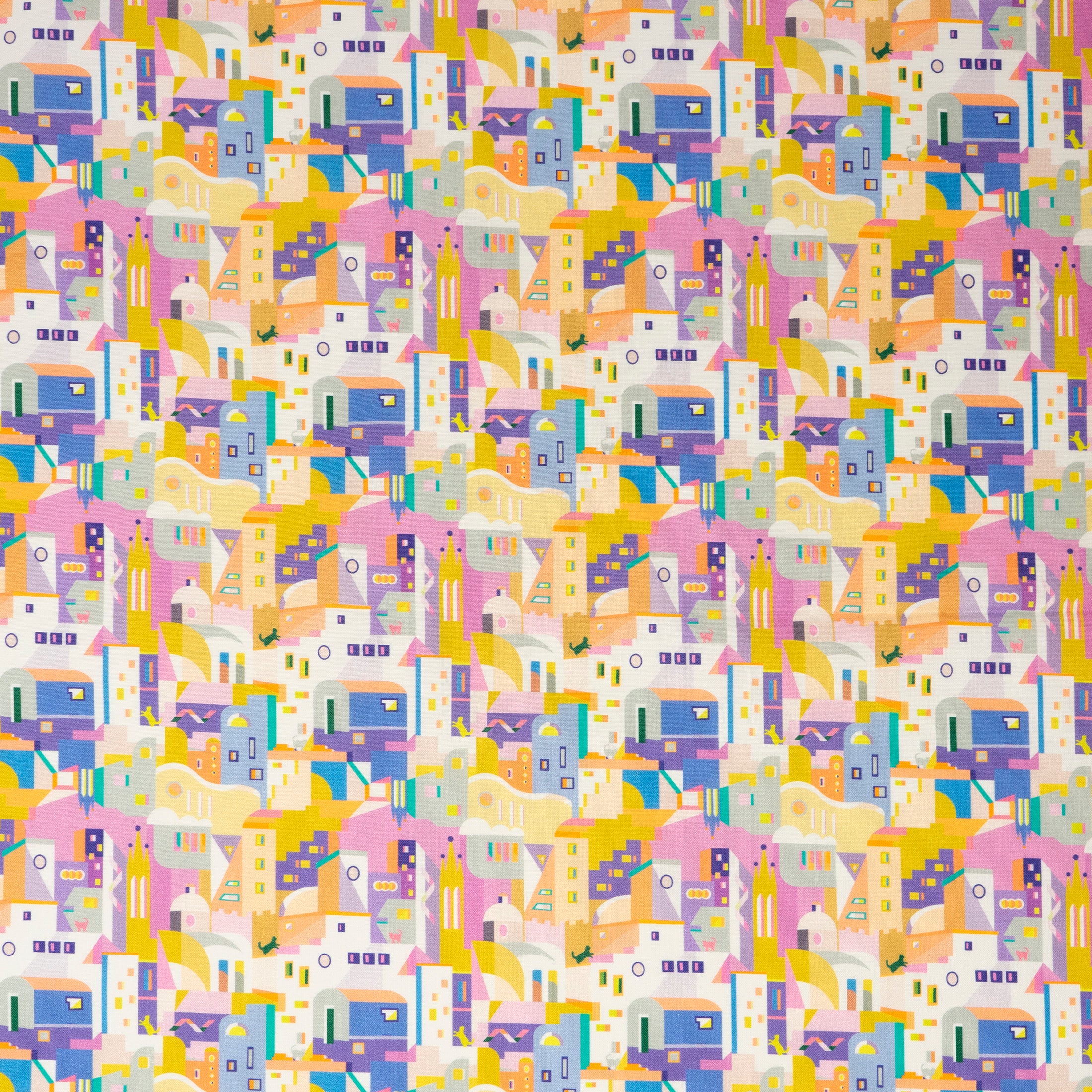 Stitch & Sparkle Colorful Vacation Purple Santorini Cotton Fabric