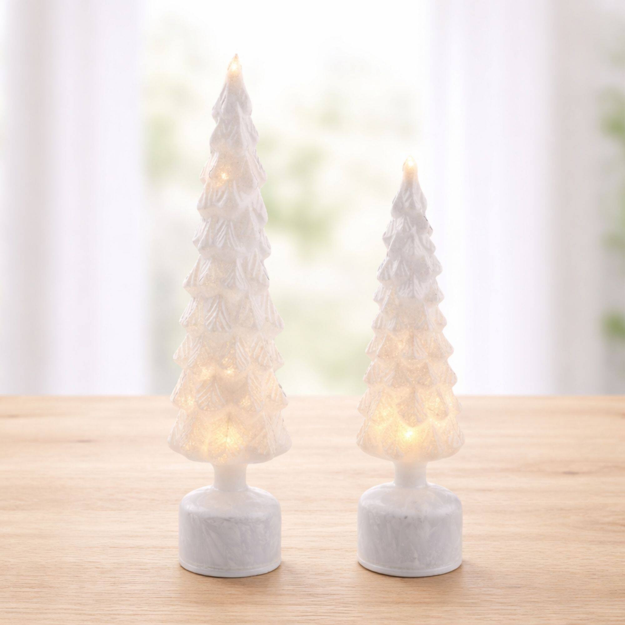 Melrose White Rotating LED Glass Christmas Tree Set