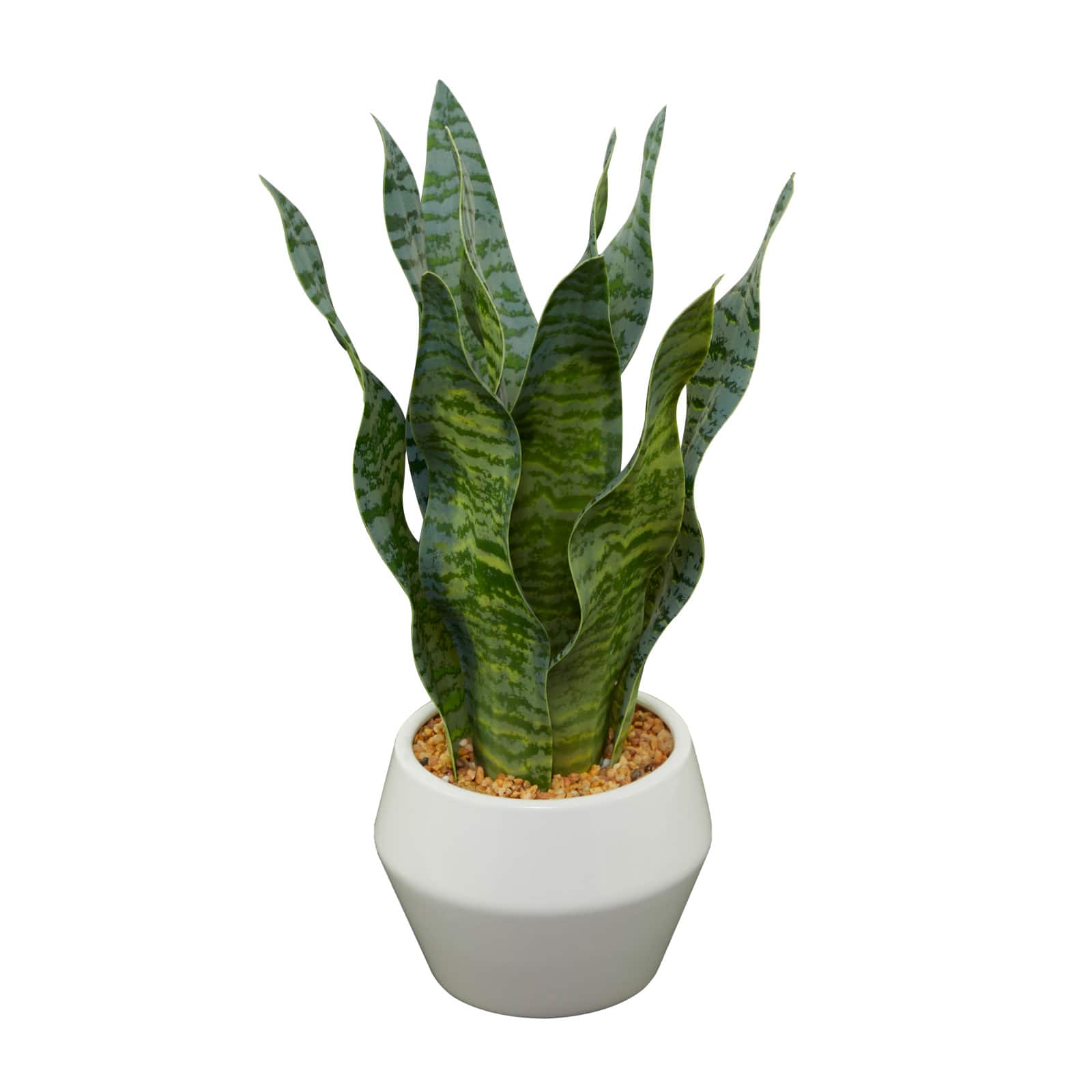 15" Green Snake Faux Foliage Artificial Plant with White Porcelain Pot