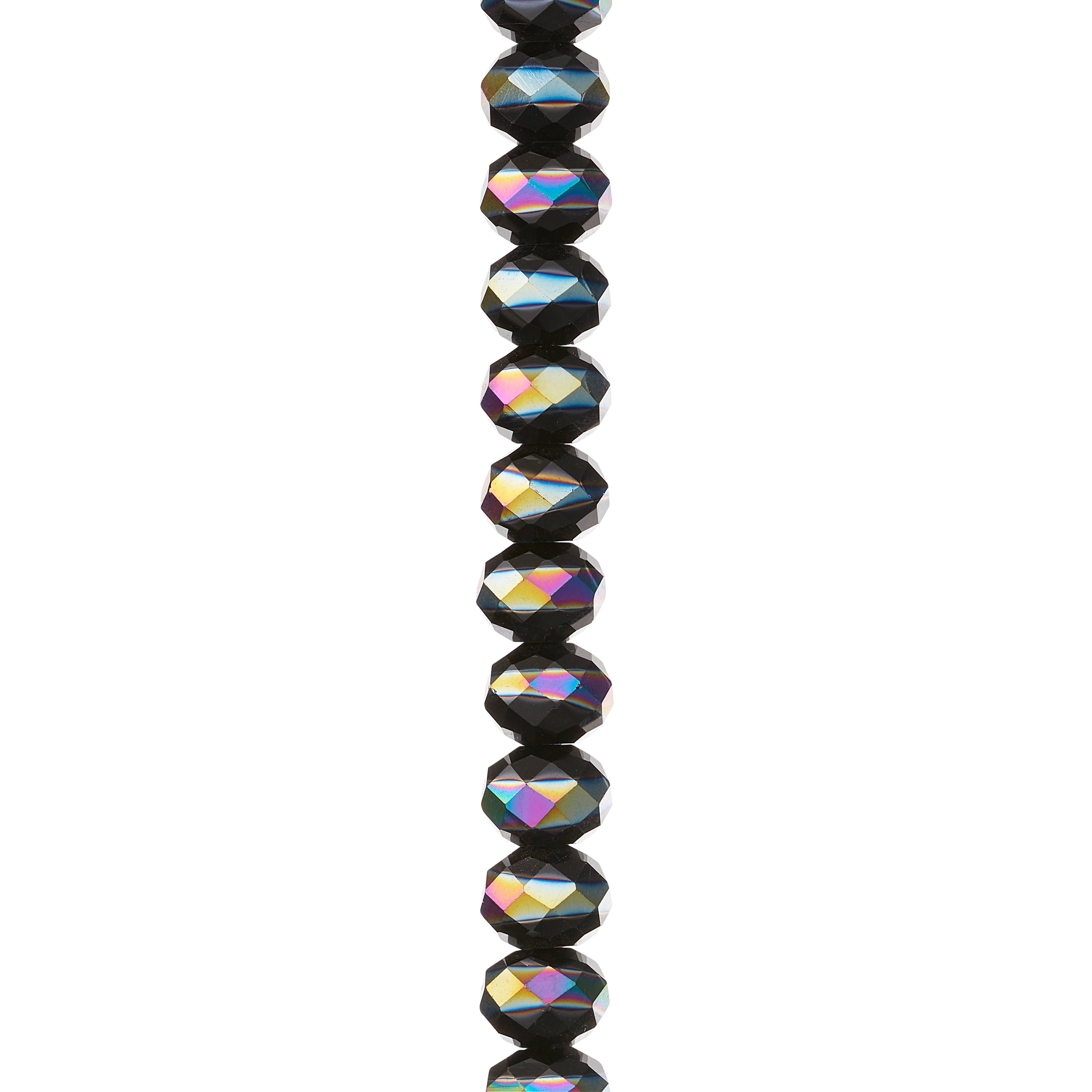 Black Aurora Borealis Striped Glass Faceted Rondel Beads, 8mm by Bead Landing™
