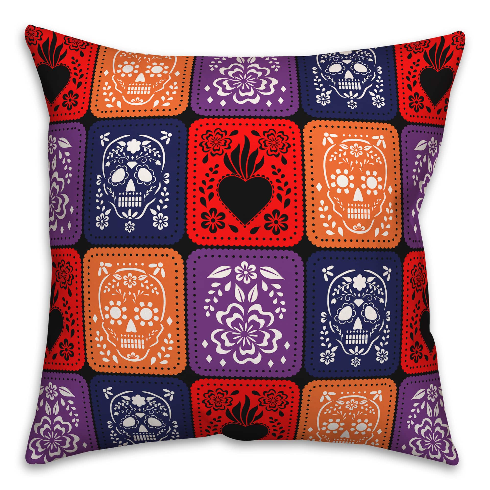 Dia De Los Muertos Flag Pattern 18" x 18" Spun Poly Pillow