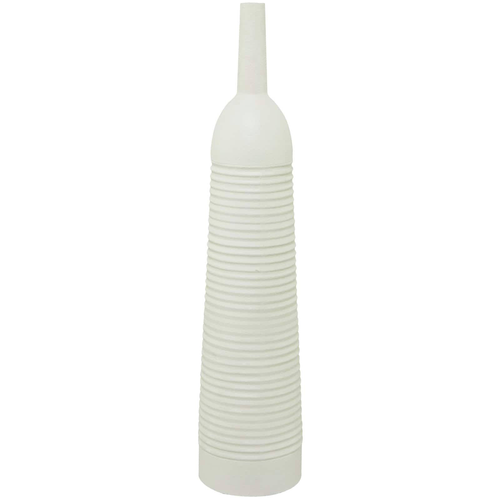 White Metal Grooved Vase 8" x 8" x 36"