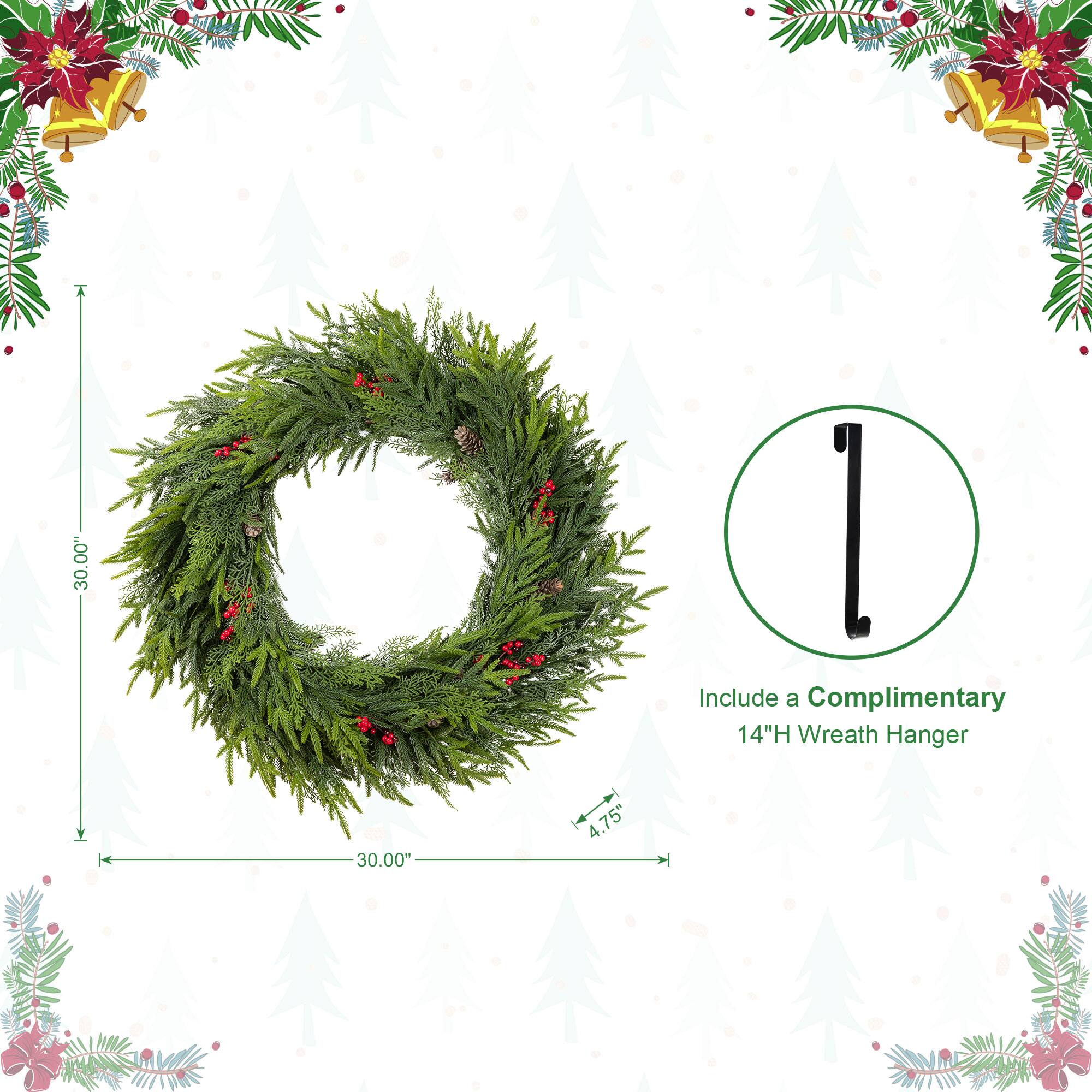 Glitzhome® 30" Oversized Christmas PE Wreath with Pinecones and Red Berries