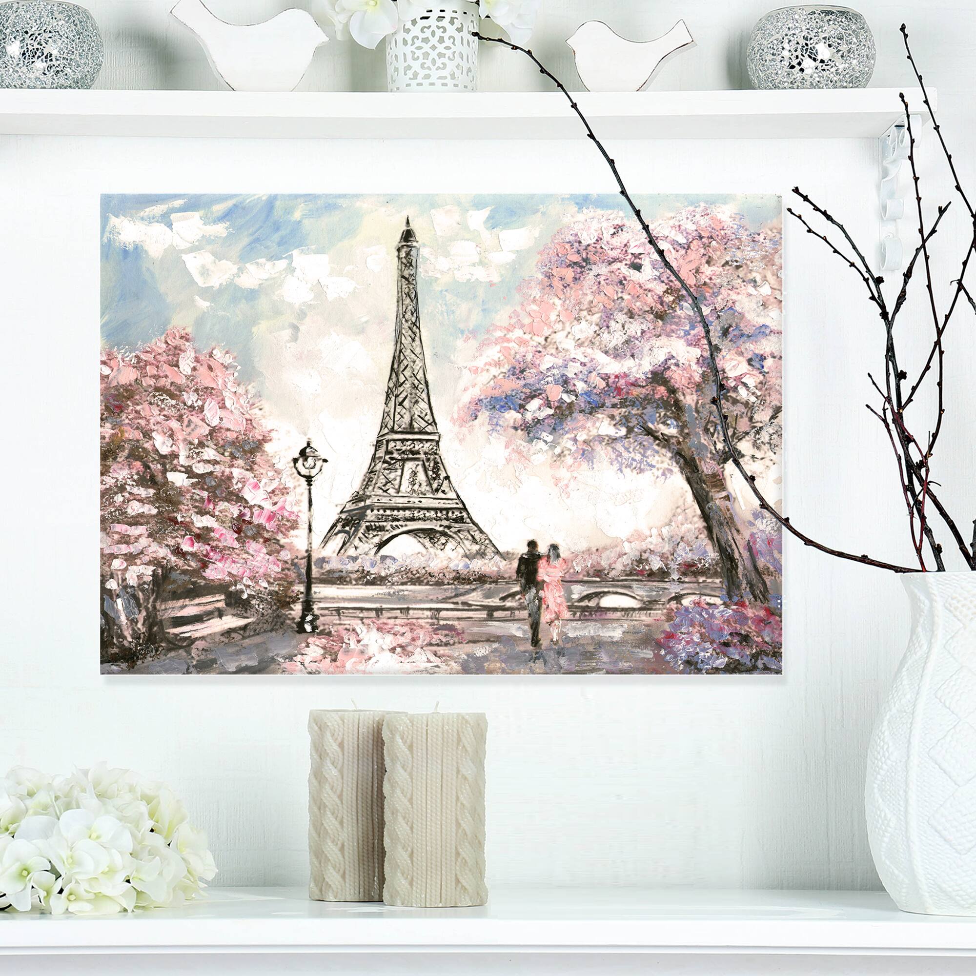 Designart - Eiffel with Pink Flowers