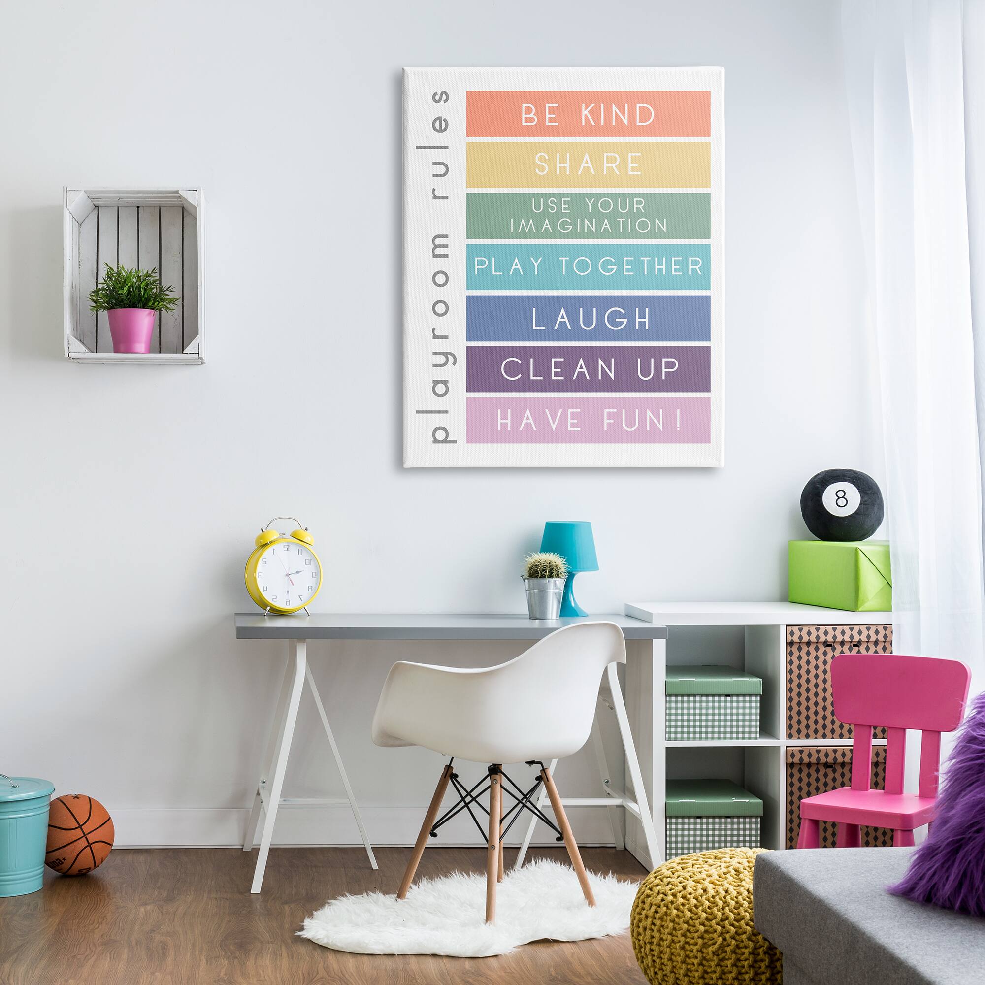 Stupell Industries Bold List of Playroom Rules Kids Rainbow Stripes Canvas Wall Art