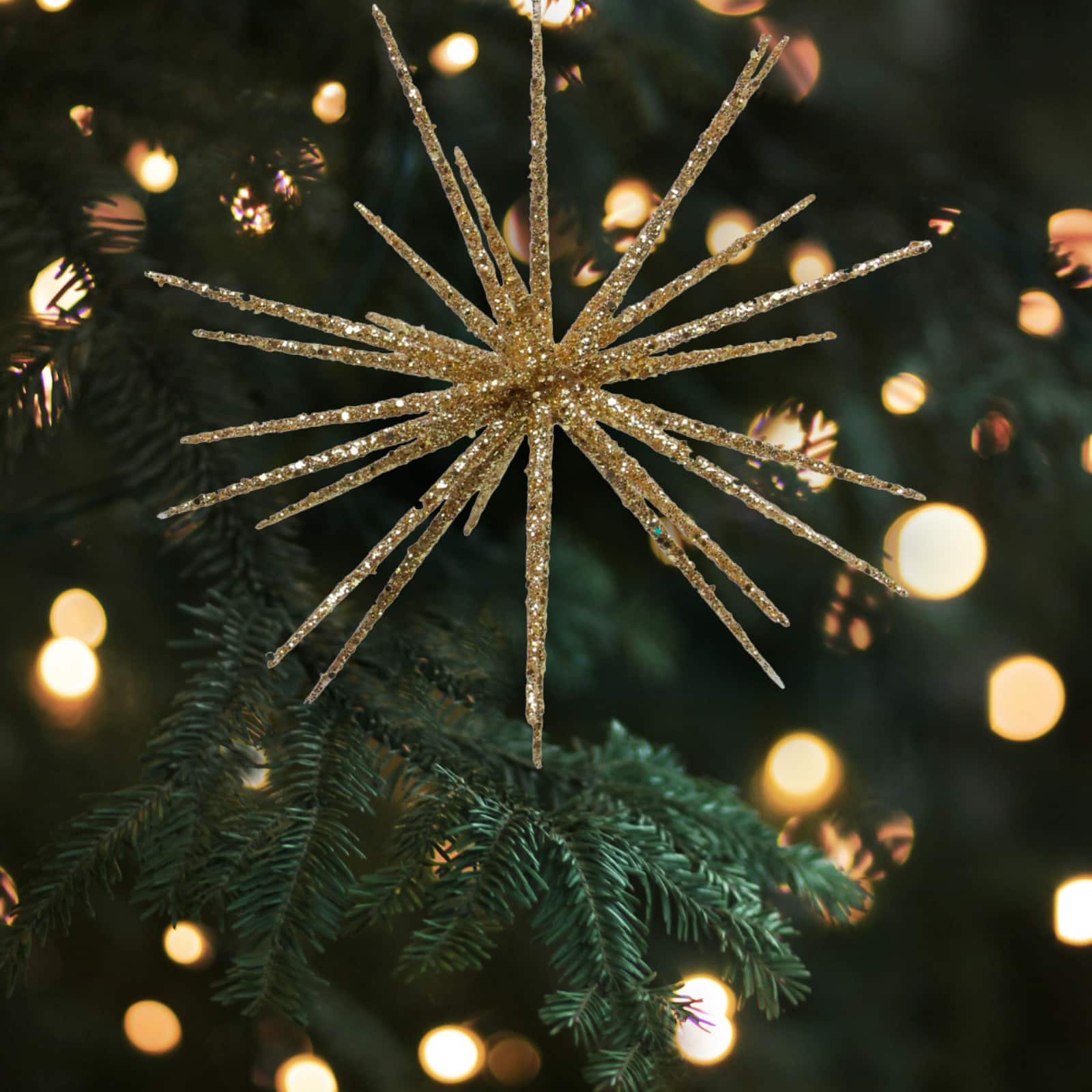 12" Shimmering Gold Glitter Starburst Christmas Ornament