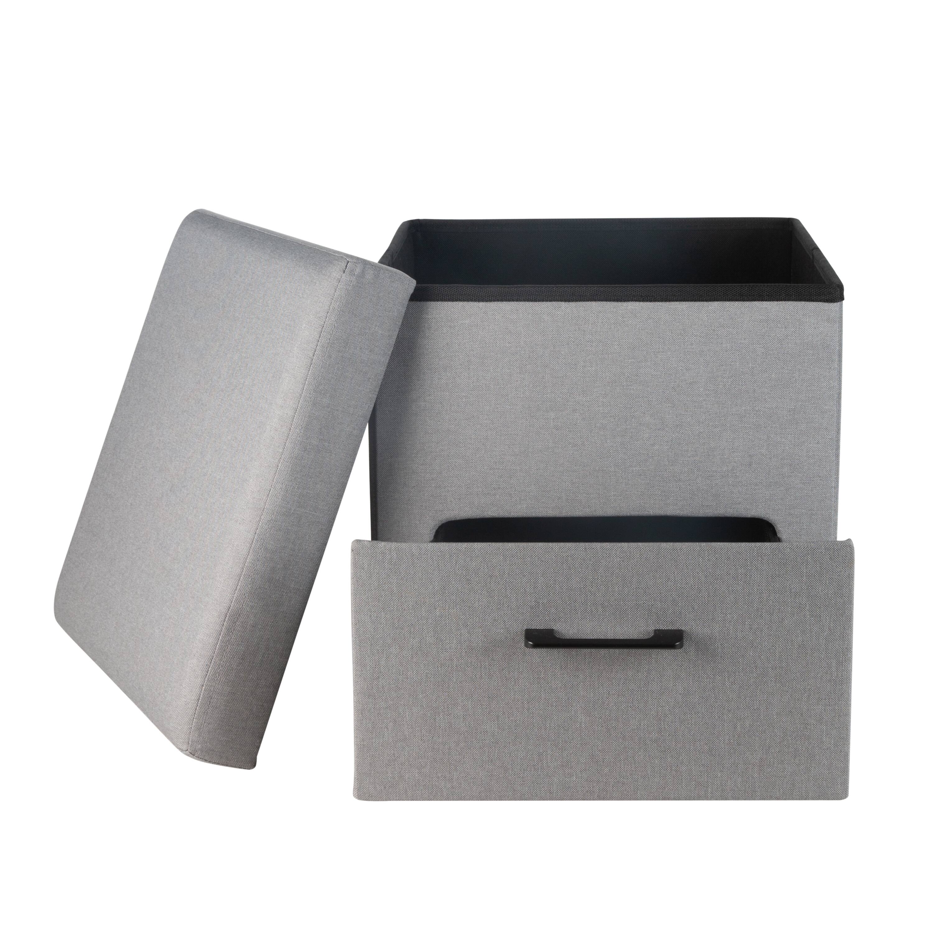Simplify Gray Collapsible Storage Ottoman with Drawer