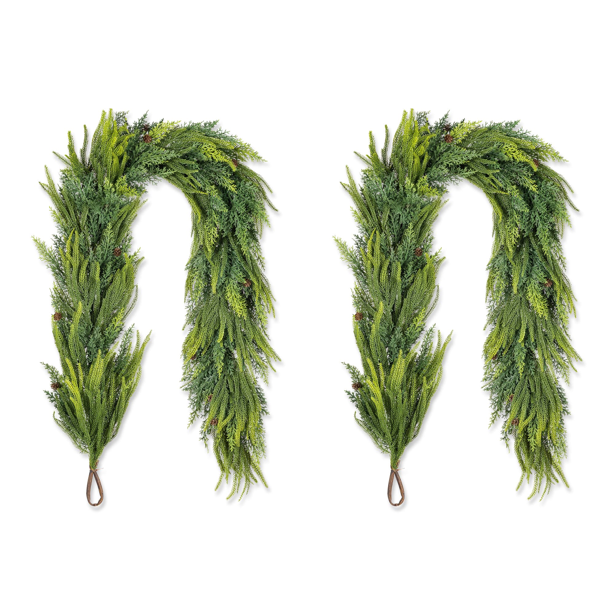 Glitzhome® 6ft. Christmas Full Greenery Mixed PE Dripping Garland with Pinecones, Set of 2