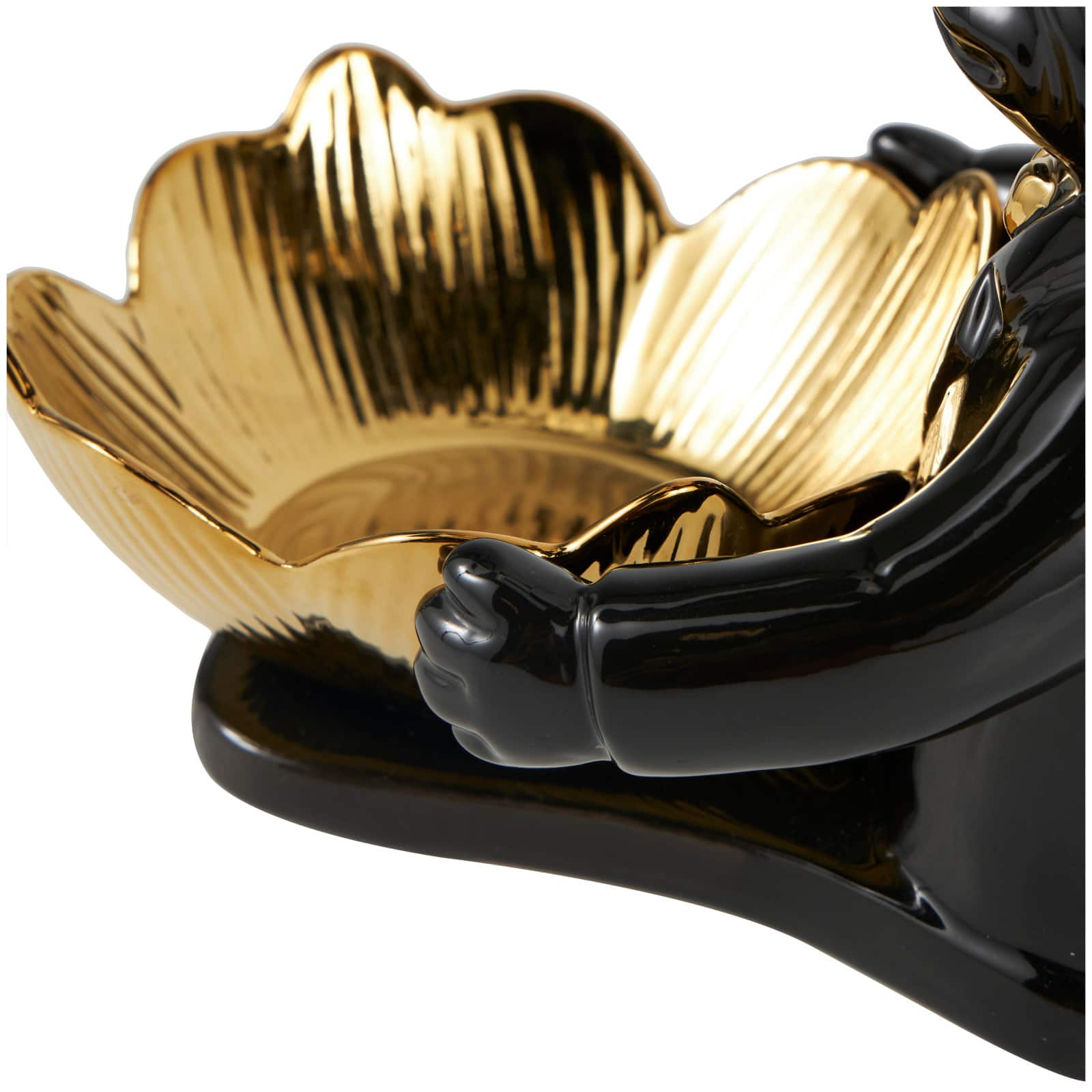8" Black Ceramic Bulldog Sculpture with Gold Accents