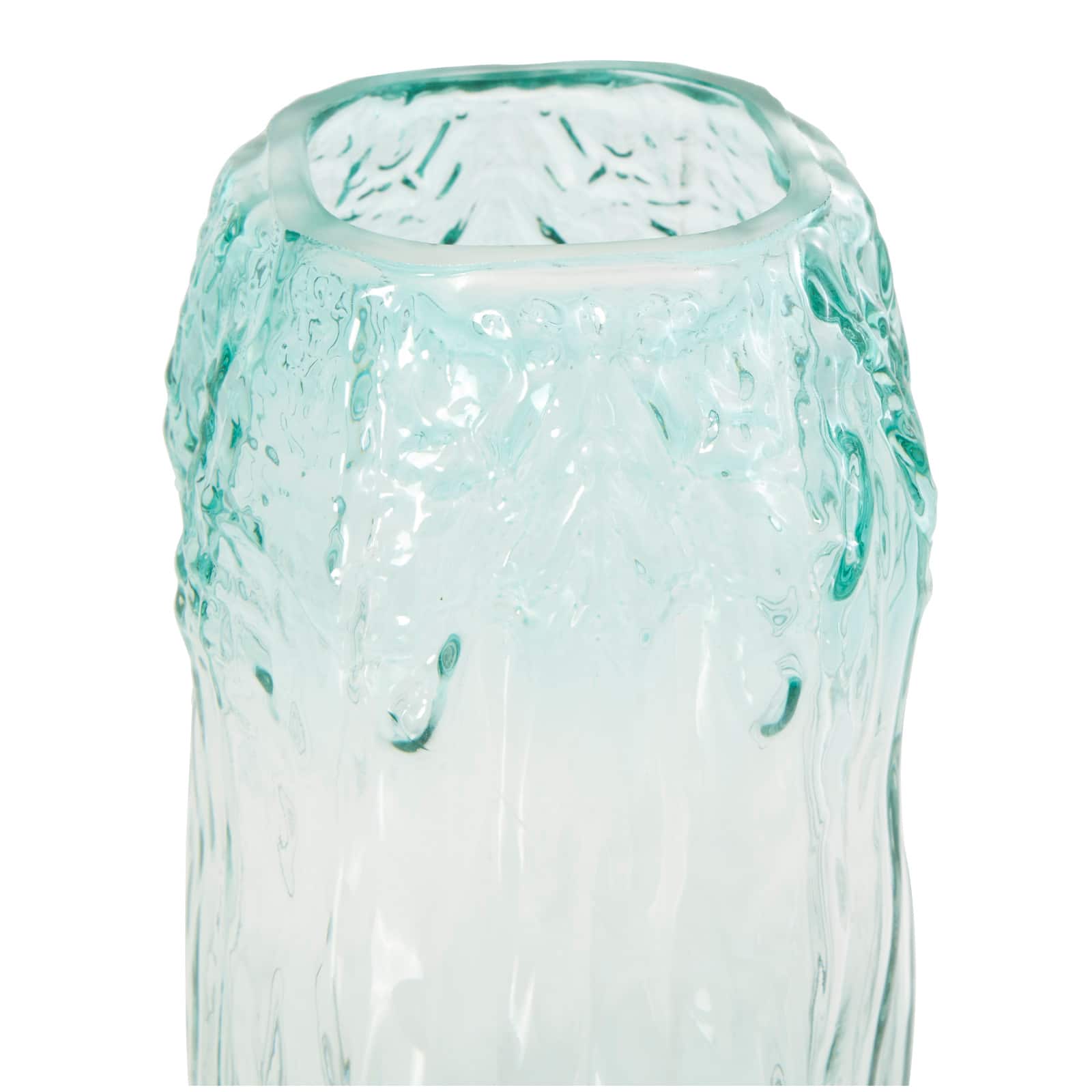 11" Green Ombre Handmade Abstract Textured Rectangular Glass Vase