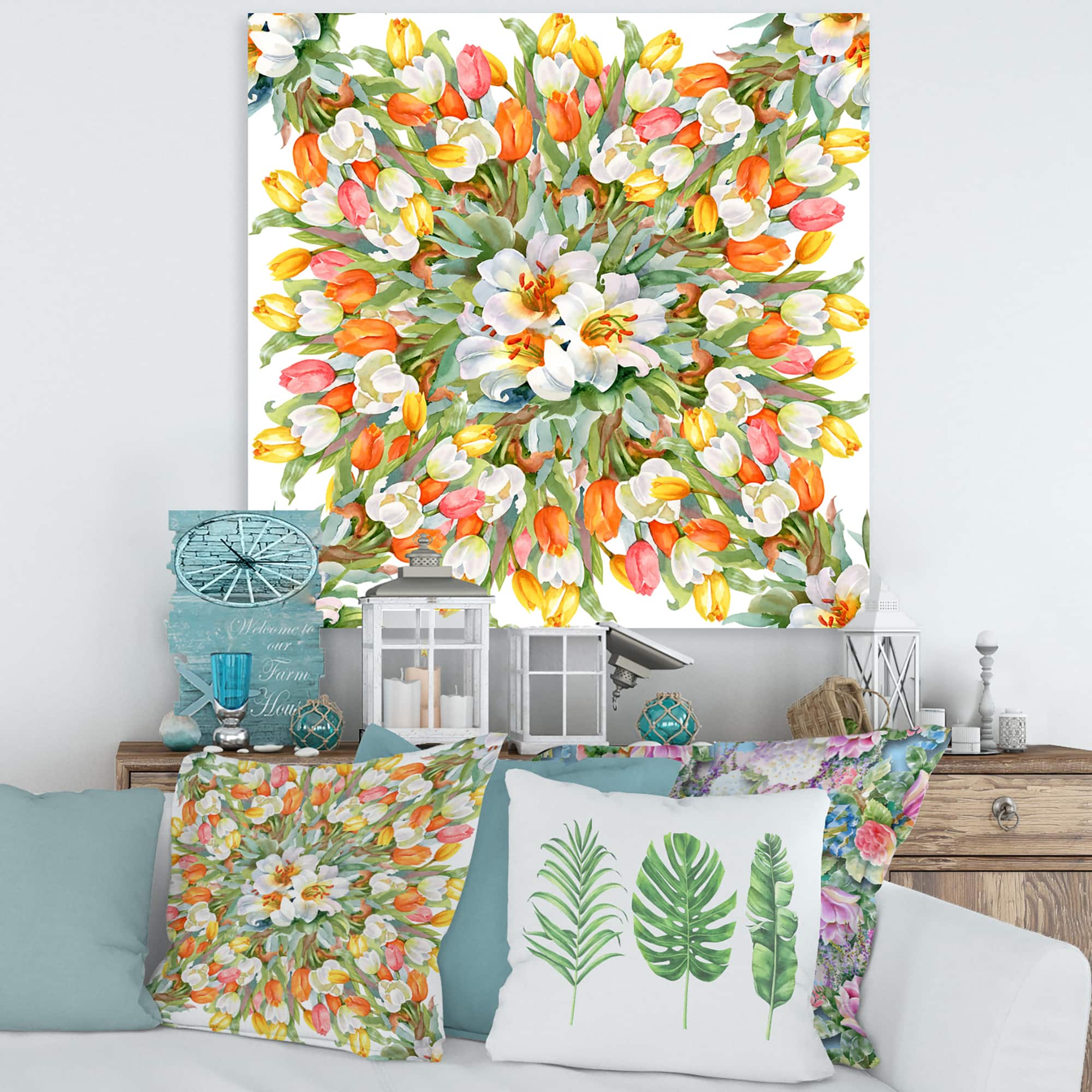 Designart - Blooming White and Orange Tulips II