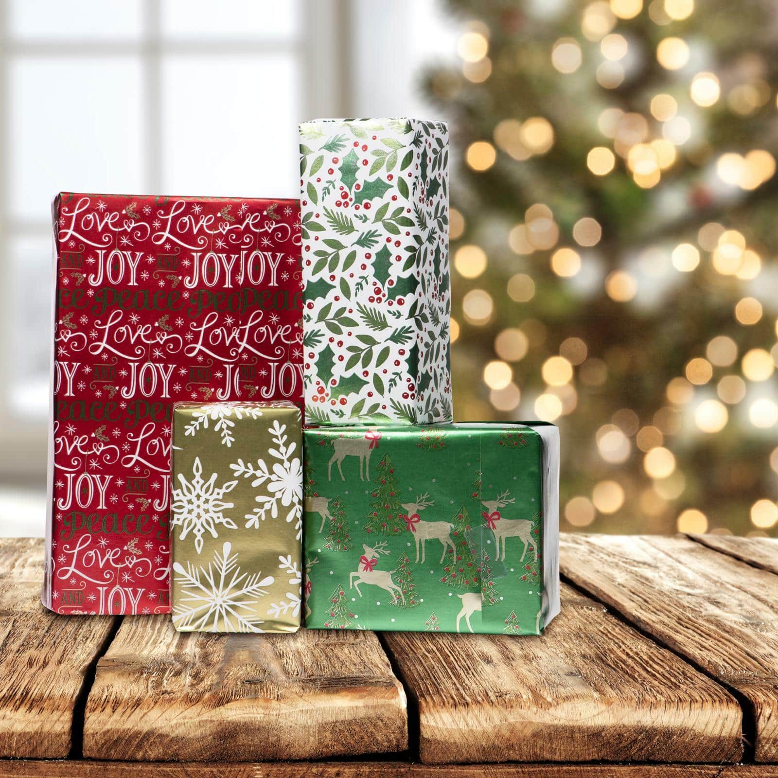 JAM Paper Holographic Merry Christmas Gift Wrap Set, 4ct.