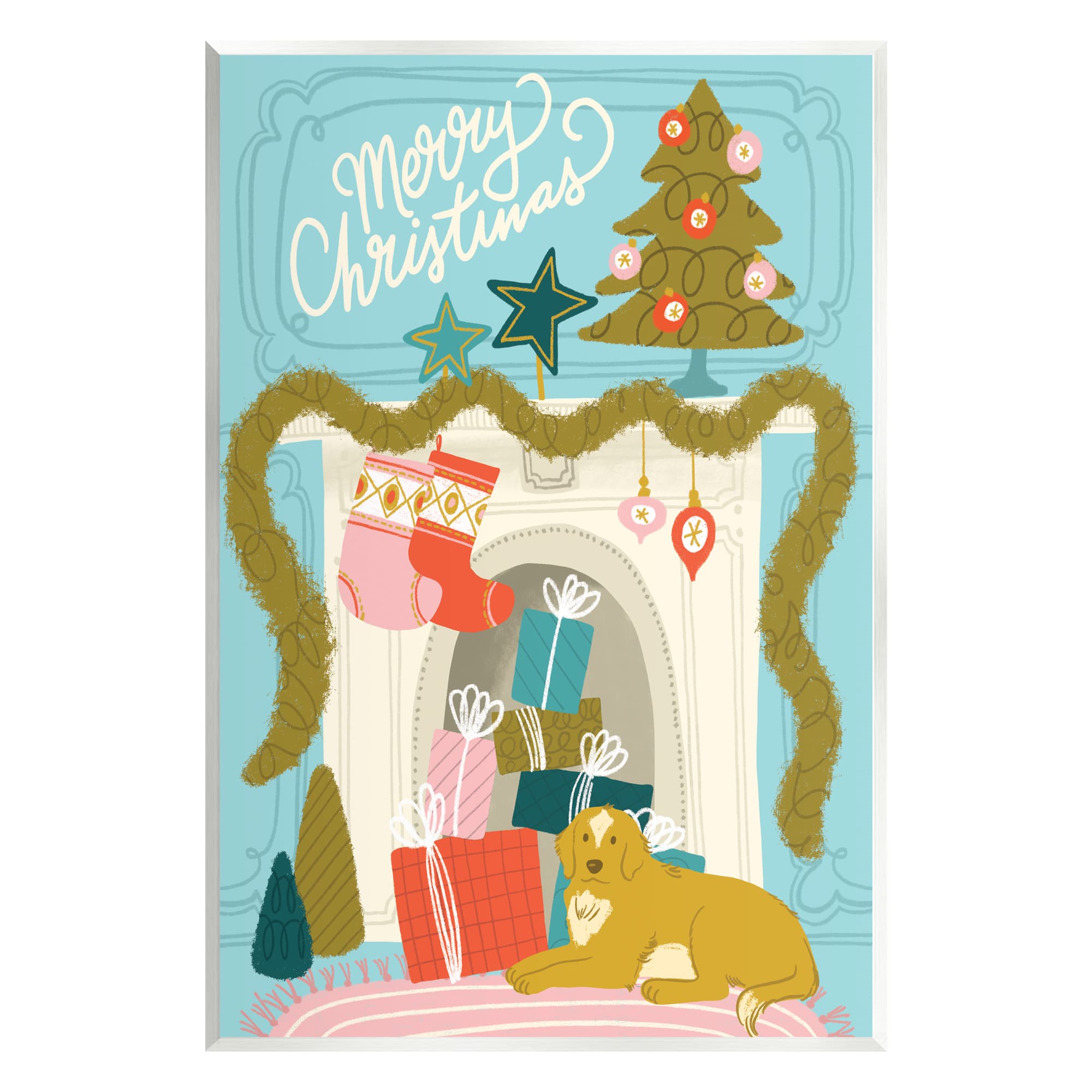 Stupell Industries Whimsical Fireplace Merry Christmas Wall Plaque Art