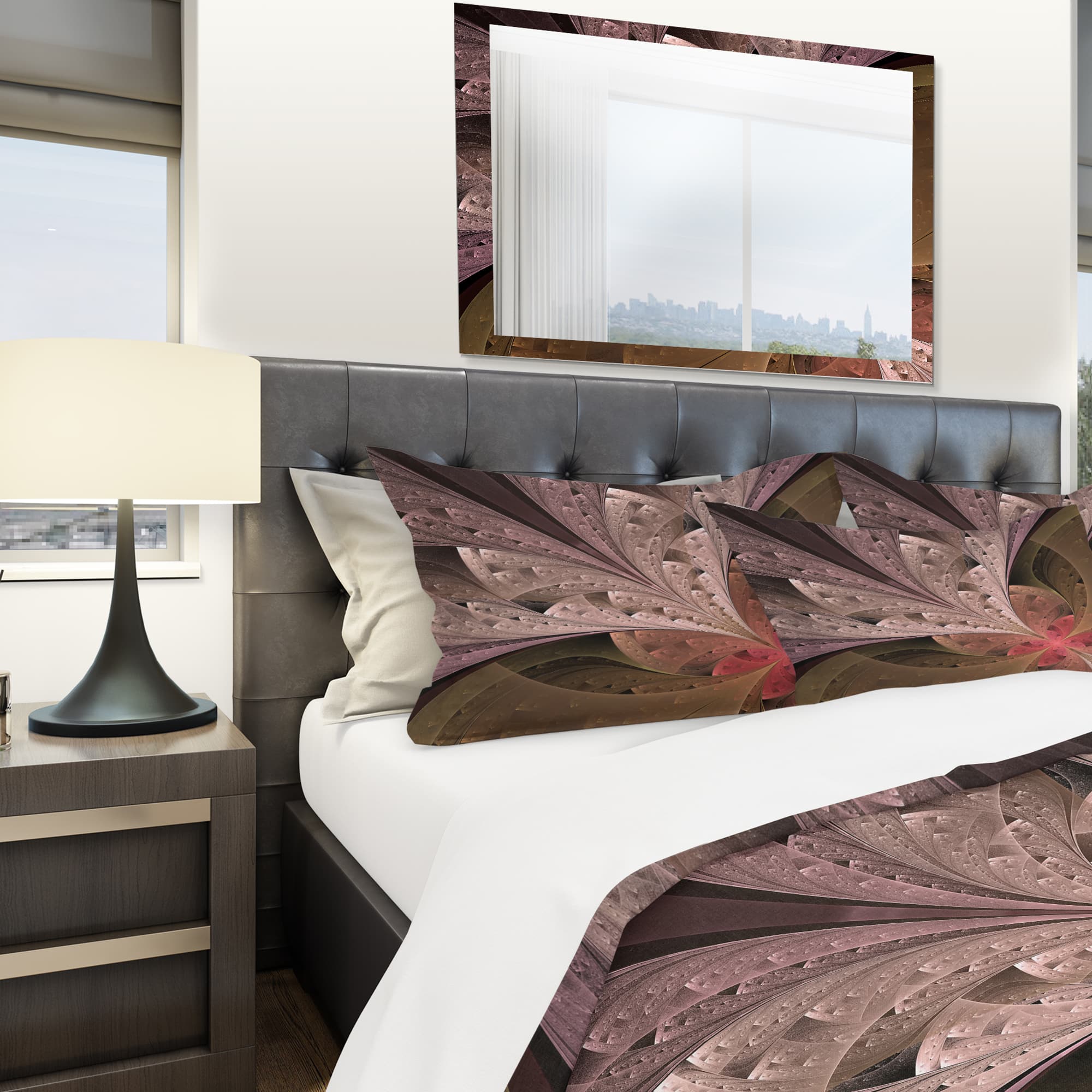 Designart Beautiful Fractal Flower in Beige Duvet Cover Set