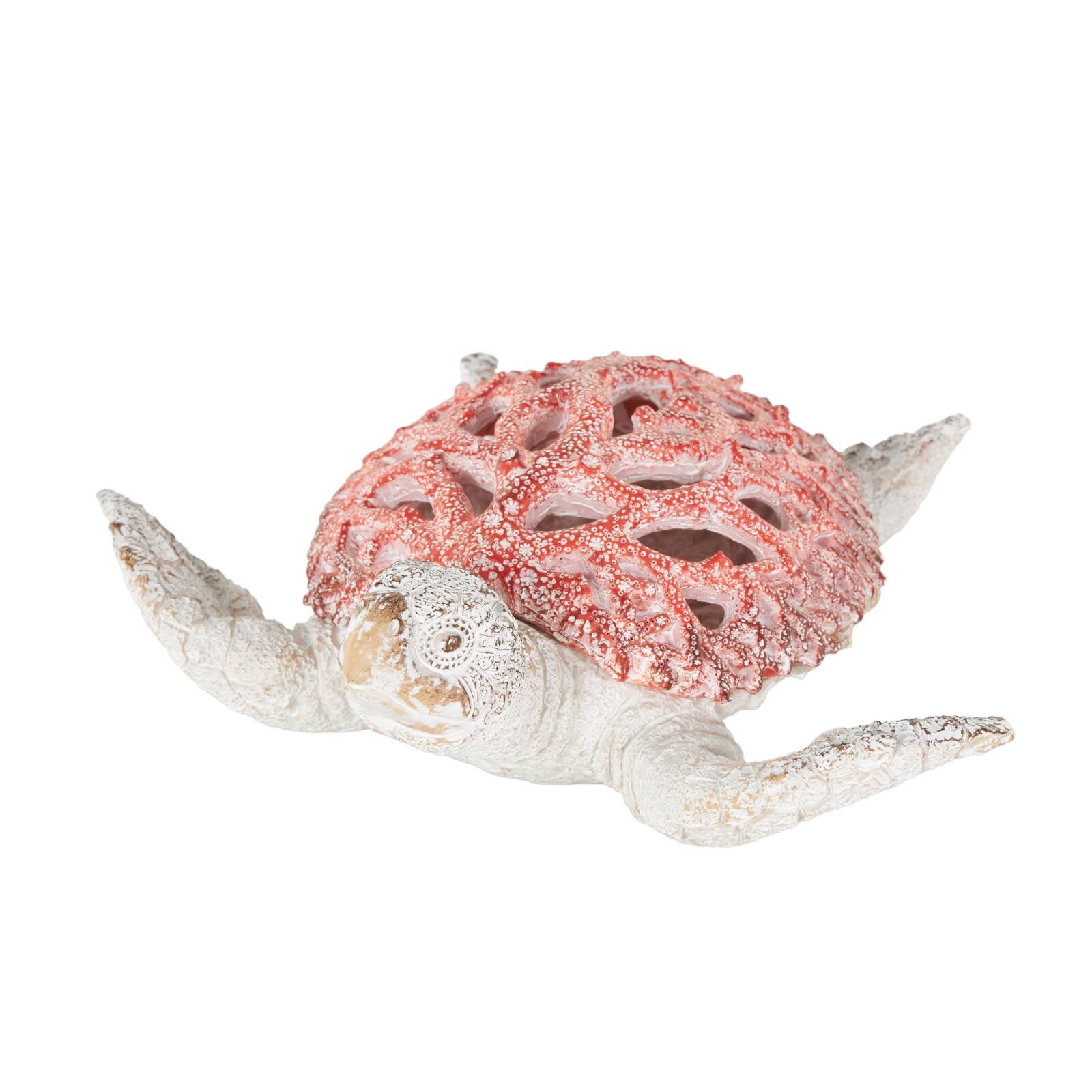 8.25" Red & White Polystone Sea Turtle Swimming with Textured Shell Decorative Sculpture