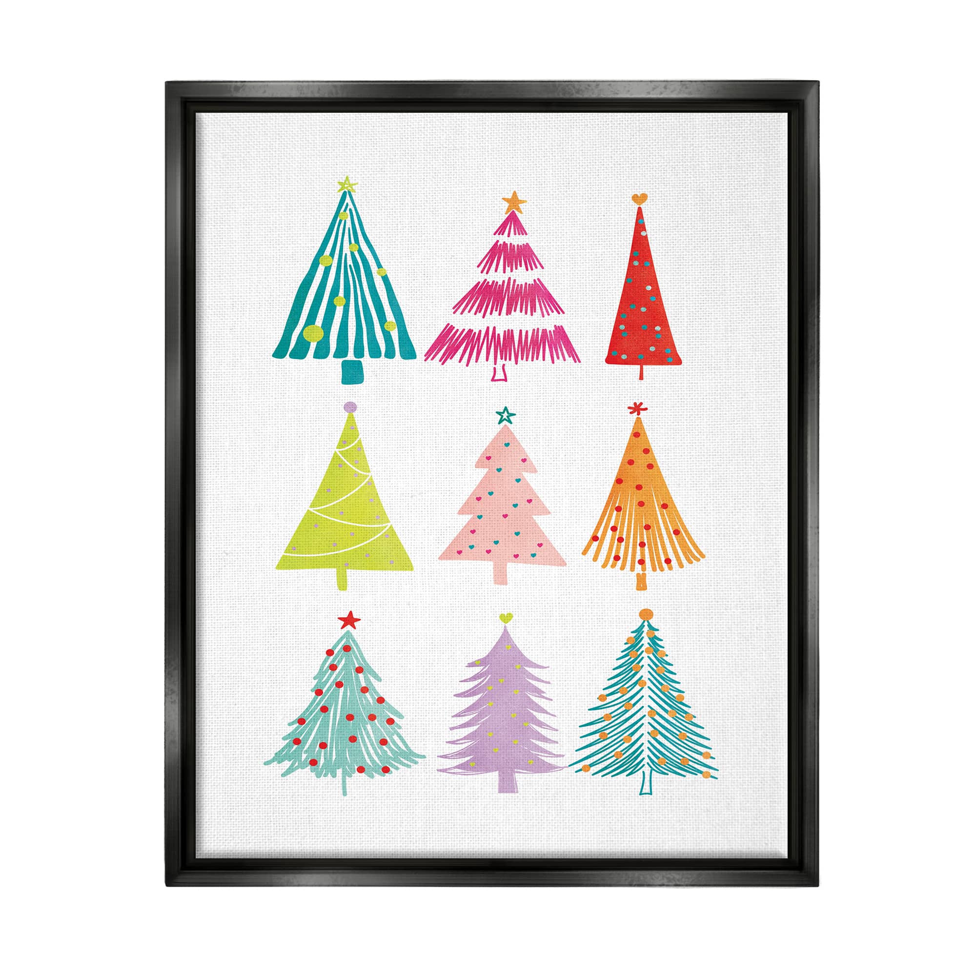 Stupell Industries Varied Fun Christmas Trees Framed Floater Canvas Wall Art