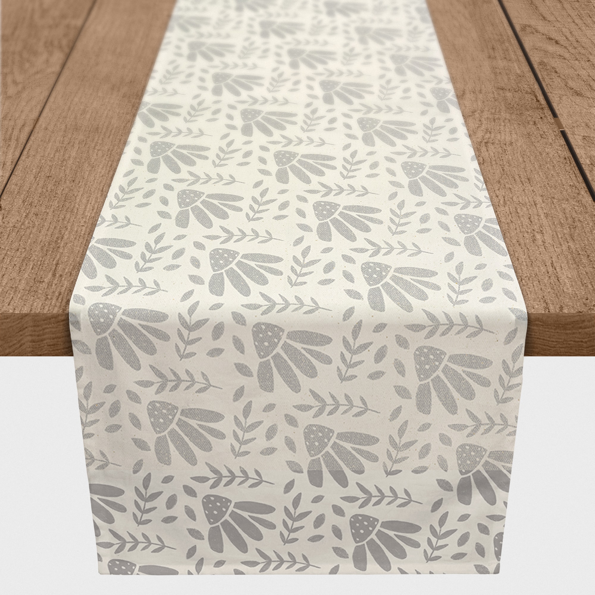 90" Simple Gray Florals Cotton Twill Runner