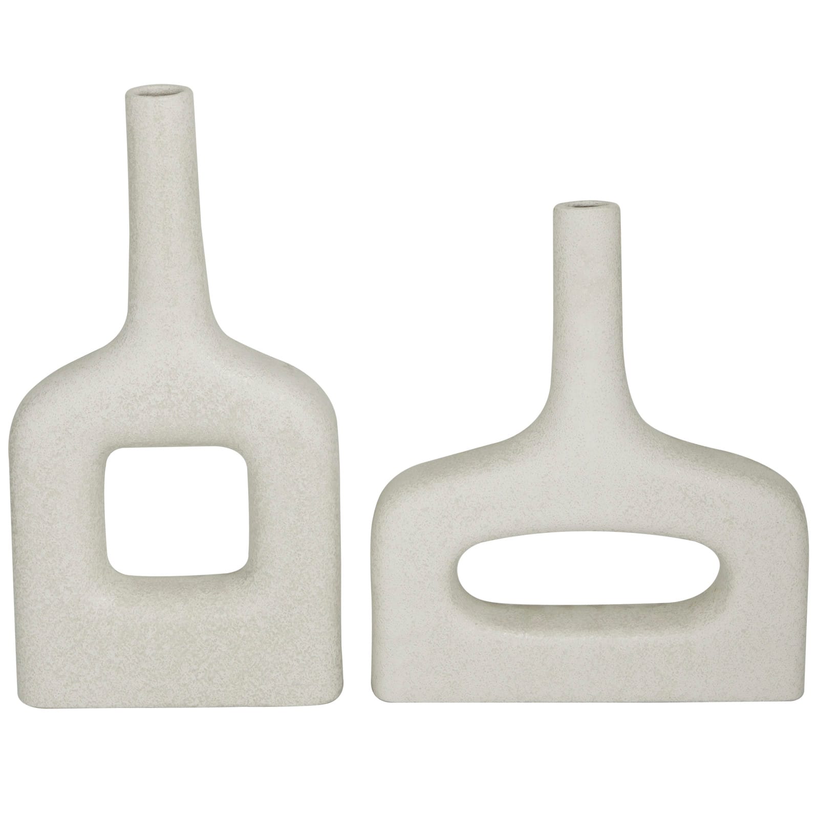 CosmoLiving by Cosmopolitan White Ceramic Donut Shaped Vase Set of 2 16", 13"