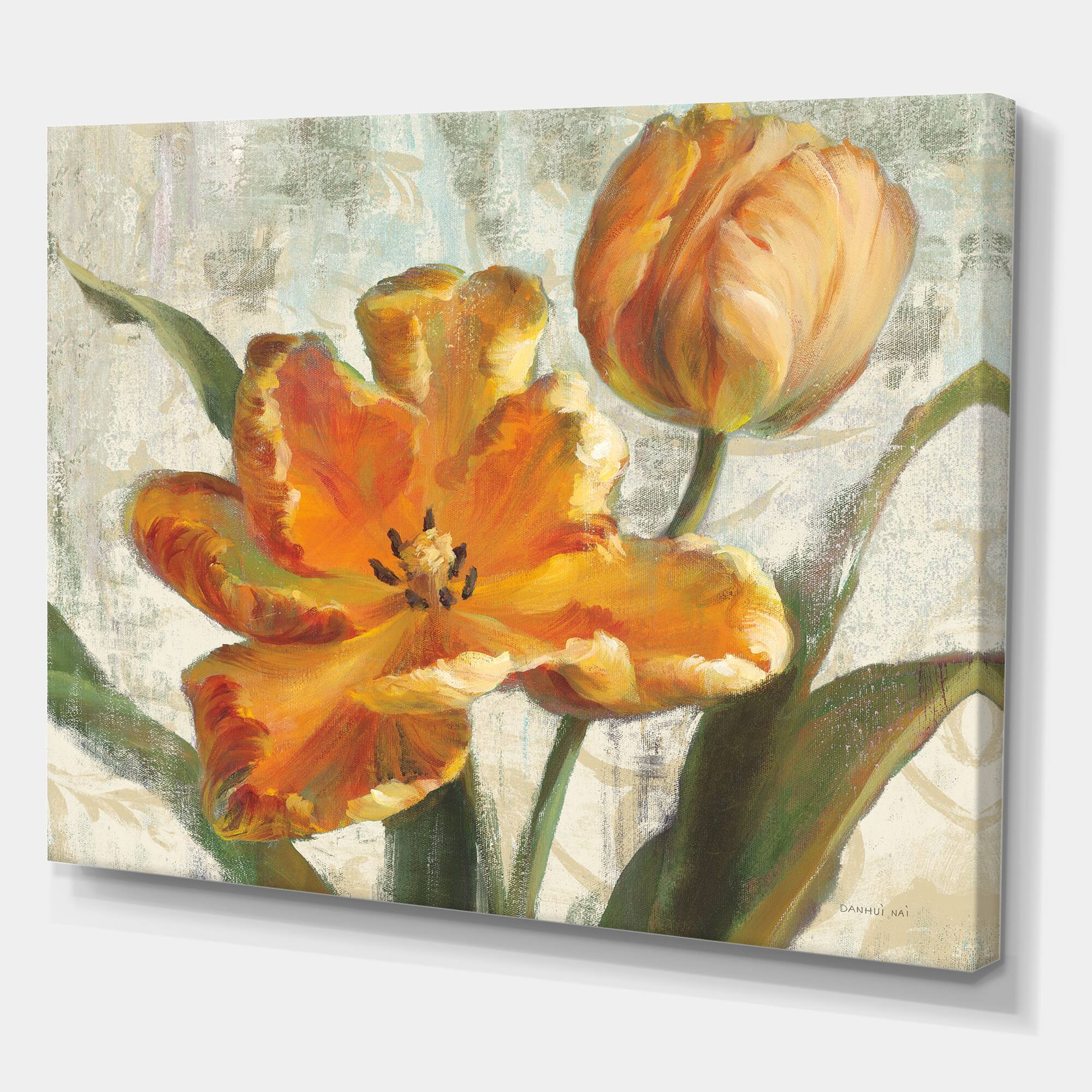 Designart - Parrot Tulips I on Ivory - Cabin & Lodge Premium Canvas Wall Art