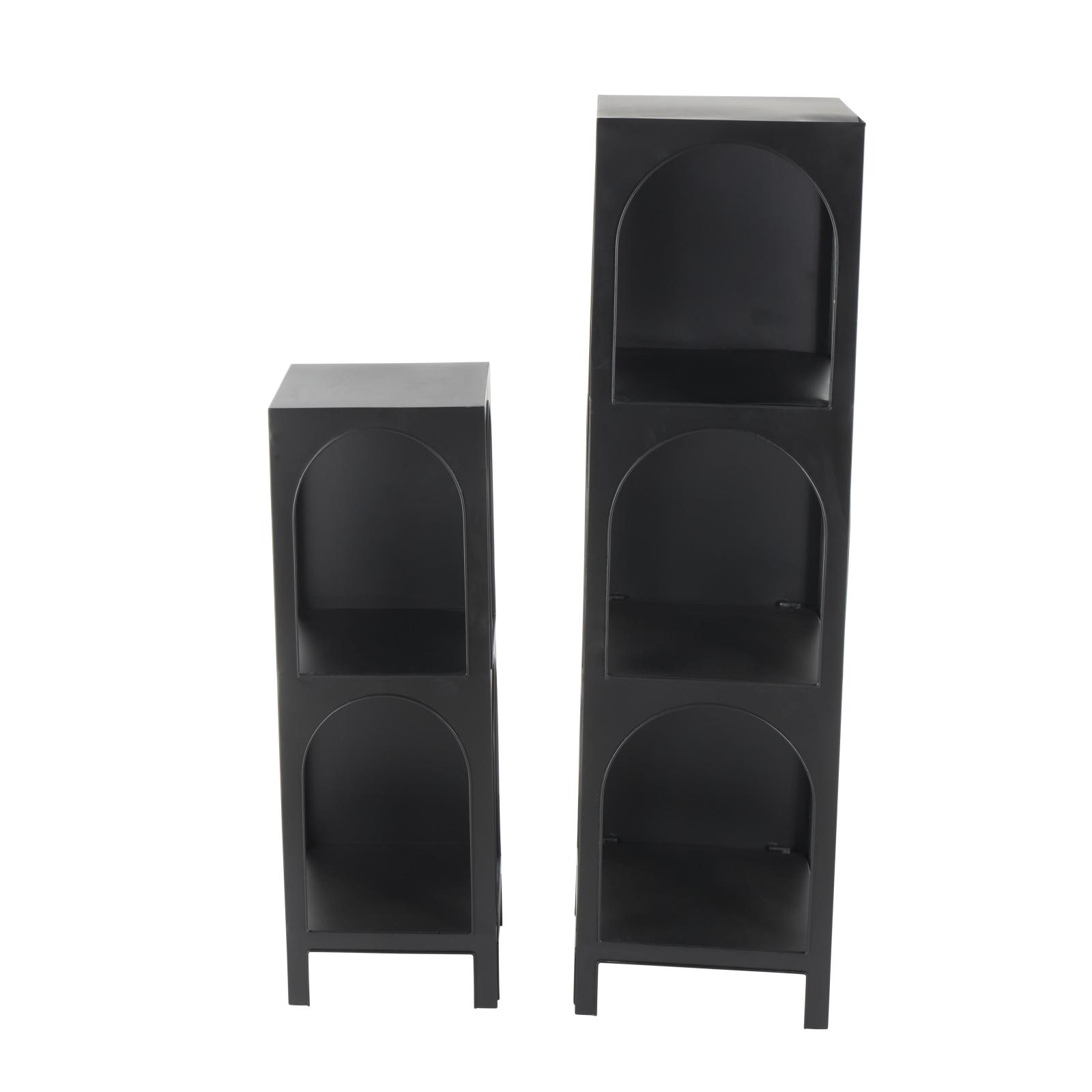 Black Metal 2 & 3 Shelf Storage Shelving Unit with Arched Openings, 2ct.
