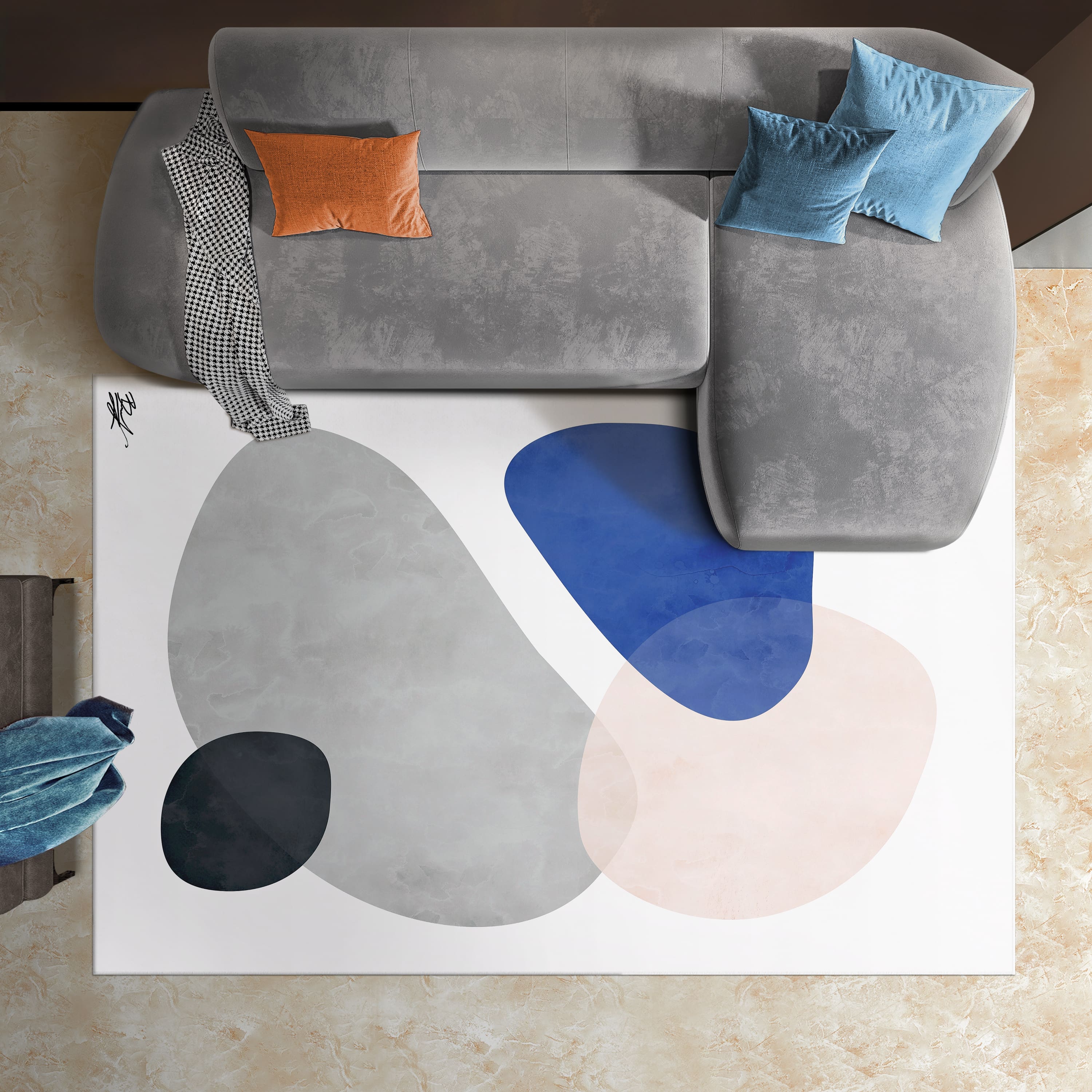 Empire Art Direct 5ft. x 7.5ft. Stone I B Tapis D'Art Washable Abstract Area Rug