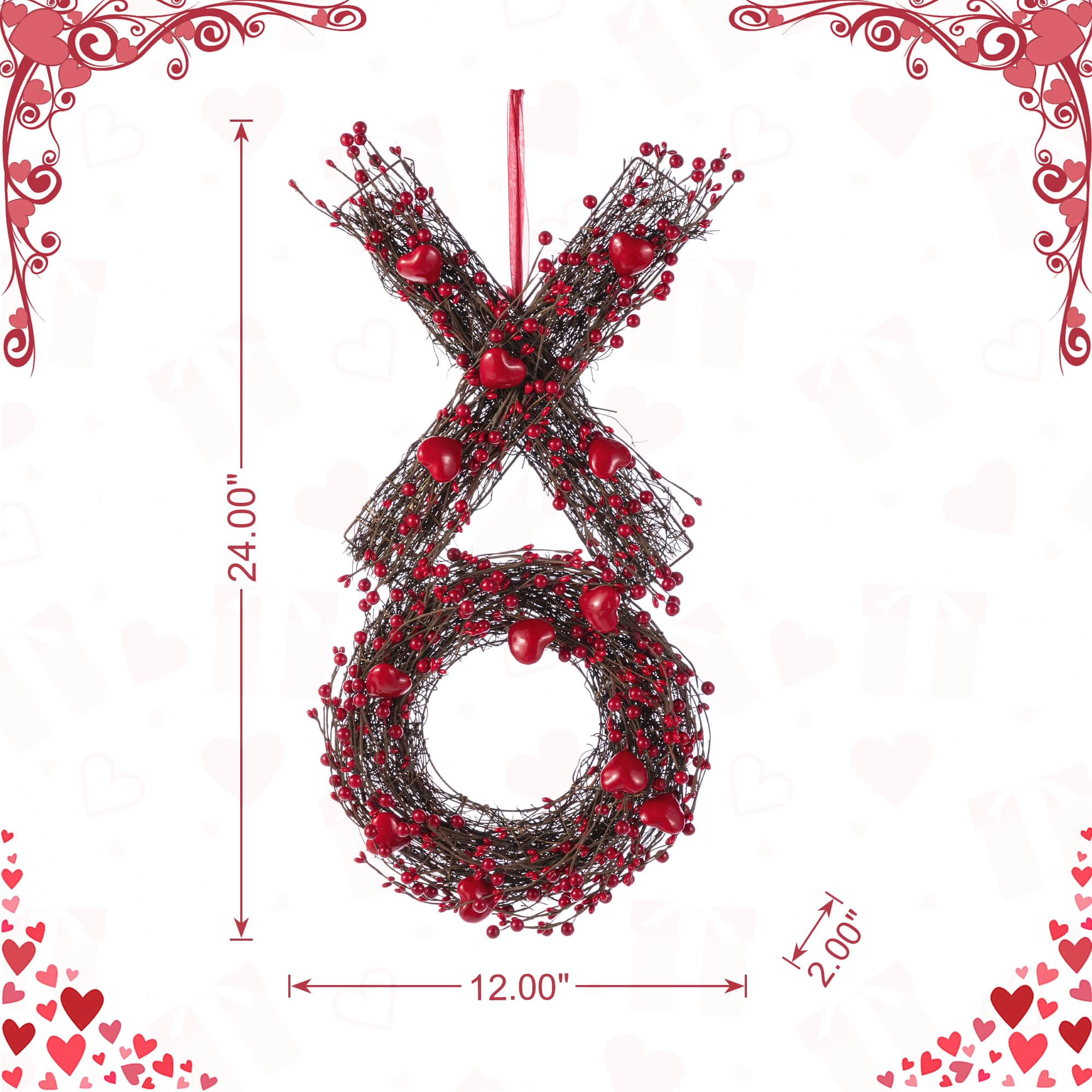 Glitzhome® 24" Red Valentine's XO Shaped Wreath