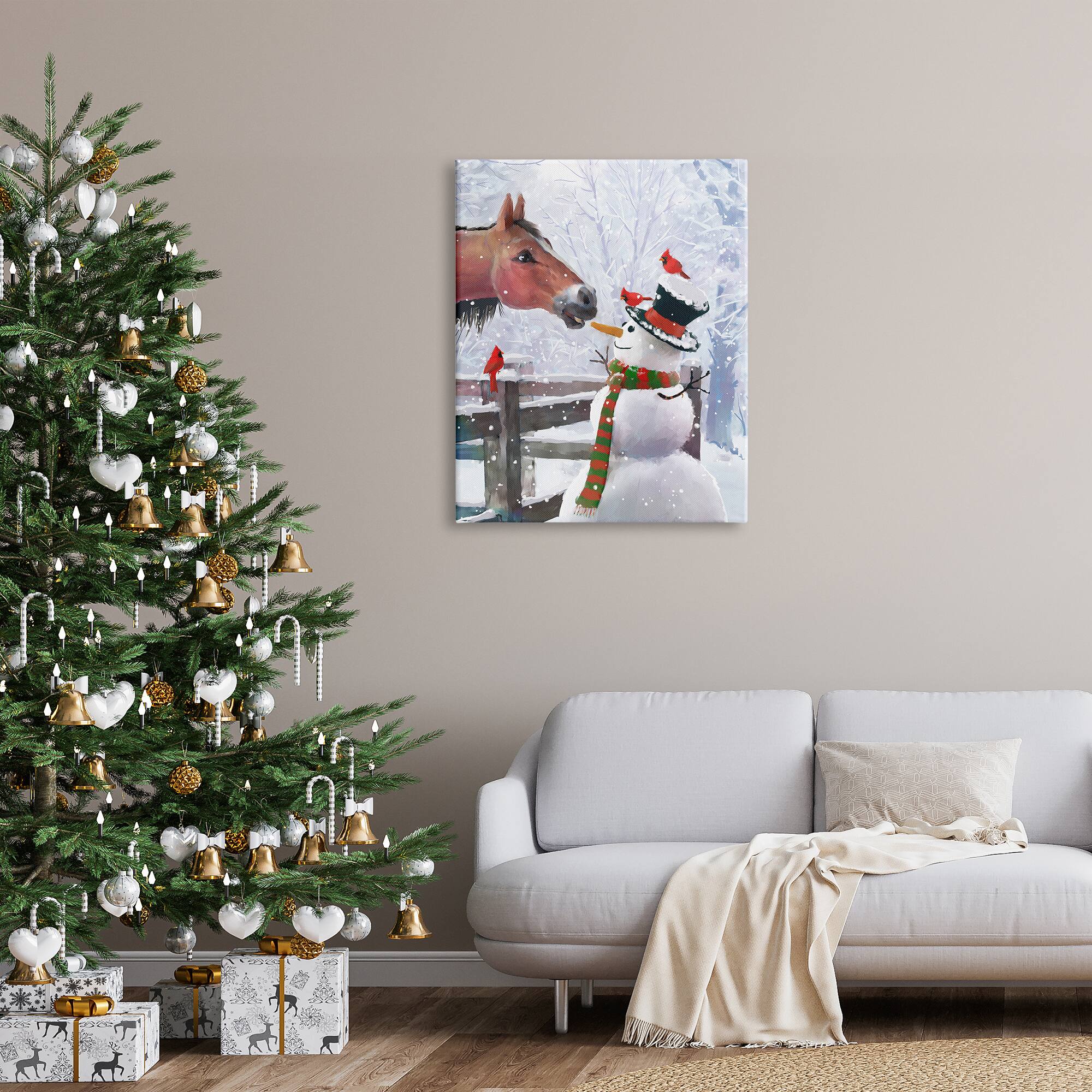 Stupell Industries Horse Eating Snowman Carrot Scene Canvas Wall Art