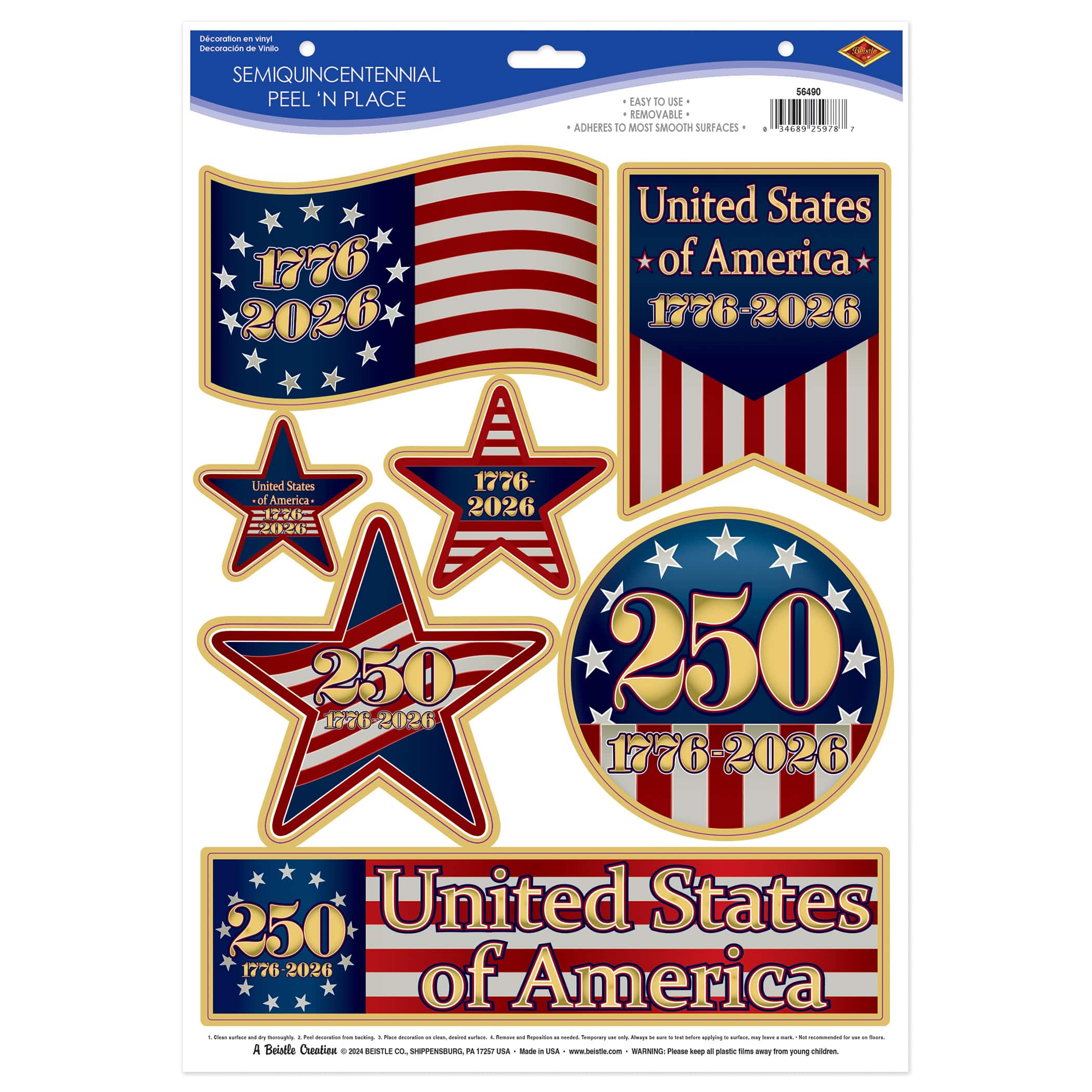 Beistle Semiquincentennial Peel 'N Place Decal Stickers, 14ct.