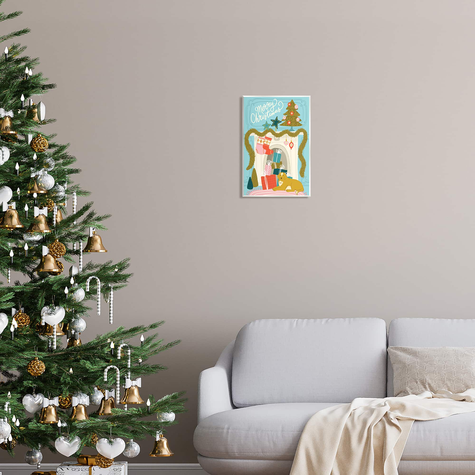 Stupell Industries Whimsical Fireplace Merry Christmas Wall Plaque Art