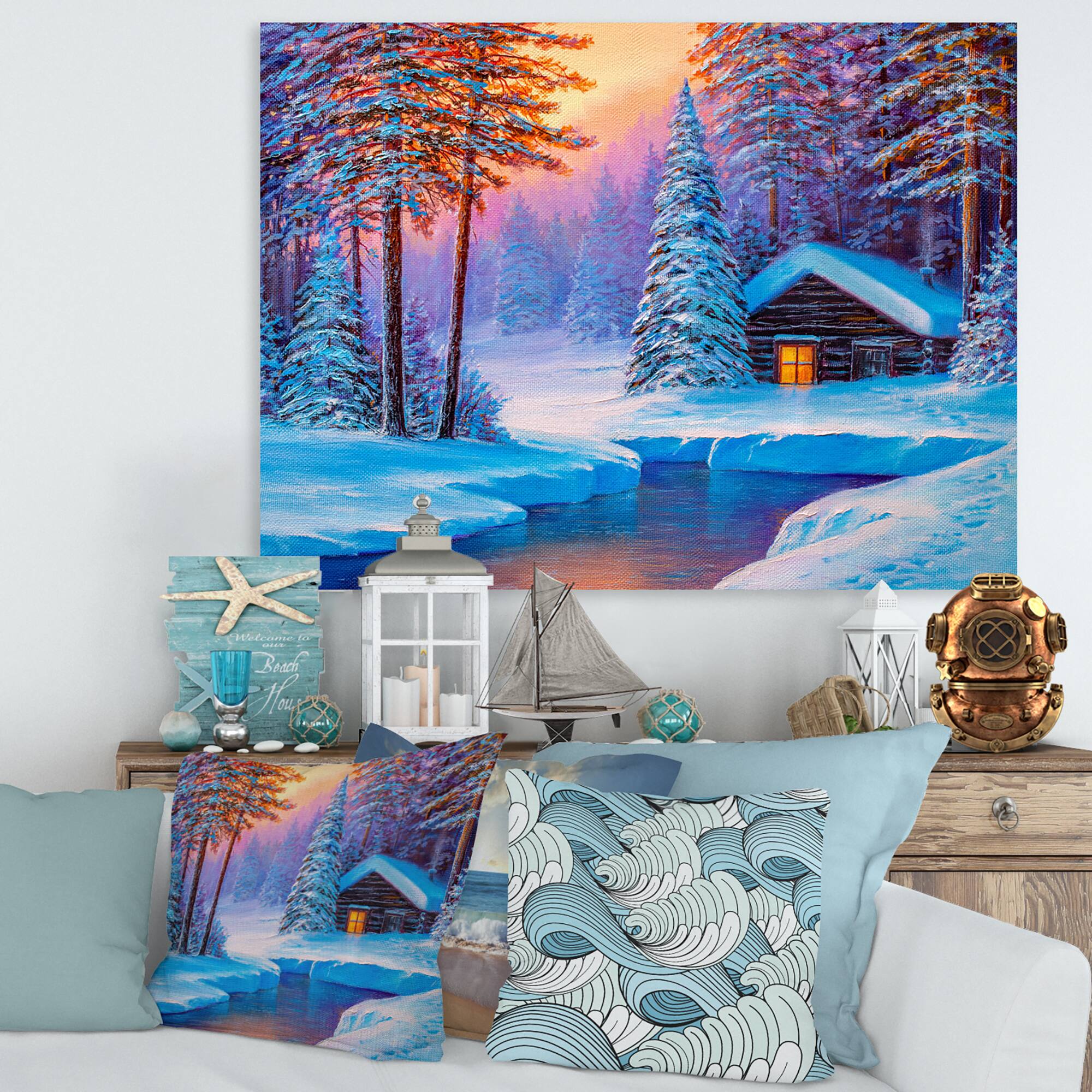 Designart - Old Cabin In Winter Forest I