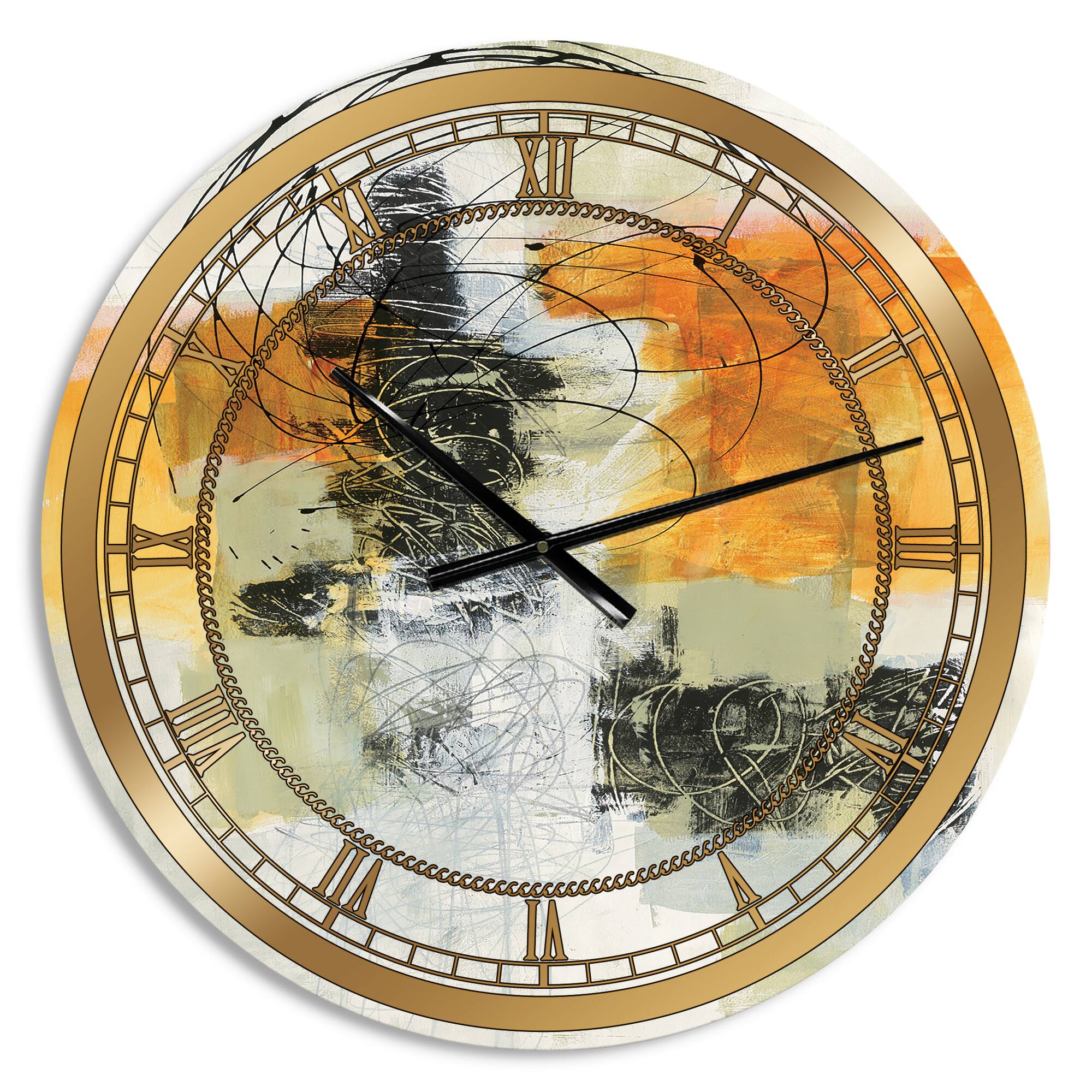 Designart 'Abstract Composition Of Glamorous Yellow And Black Glam Wall Clock