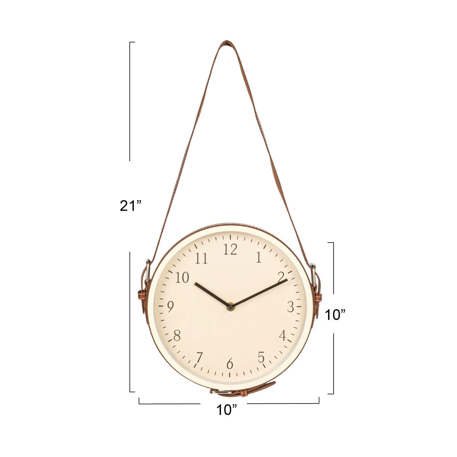 Hello Honey® White & Brown Plastic Hanging Wall Clock with Leather Strap