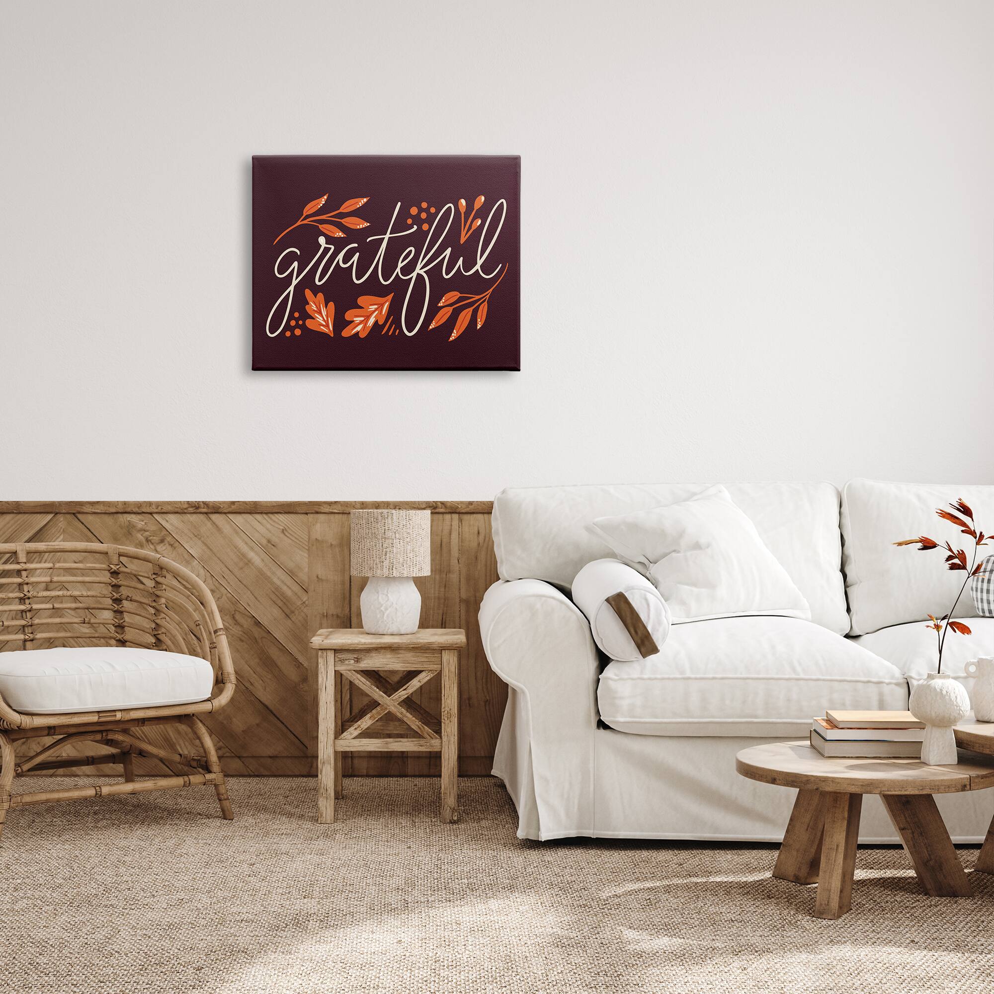 Stupell Industries Grateful Autumnal Leaves Phrase Canvas Wall Art
