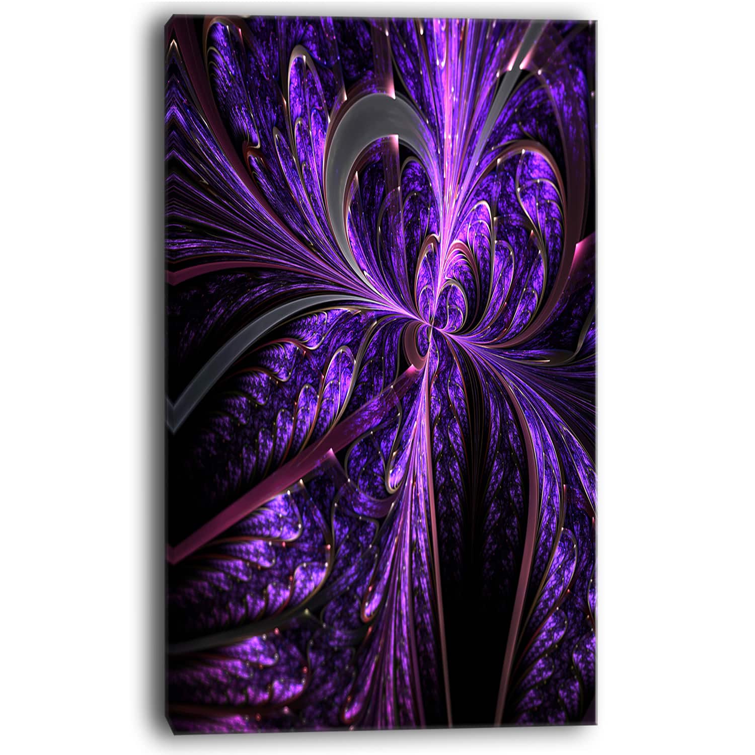 Designart - Embossed Dark Purple Floral Shapes - Large Floral Wall Art Canvas