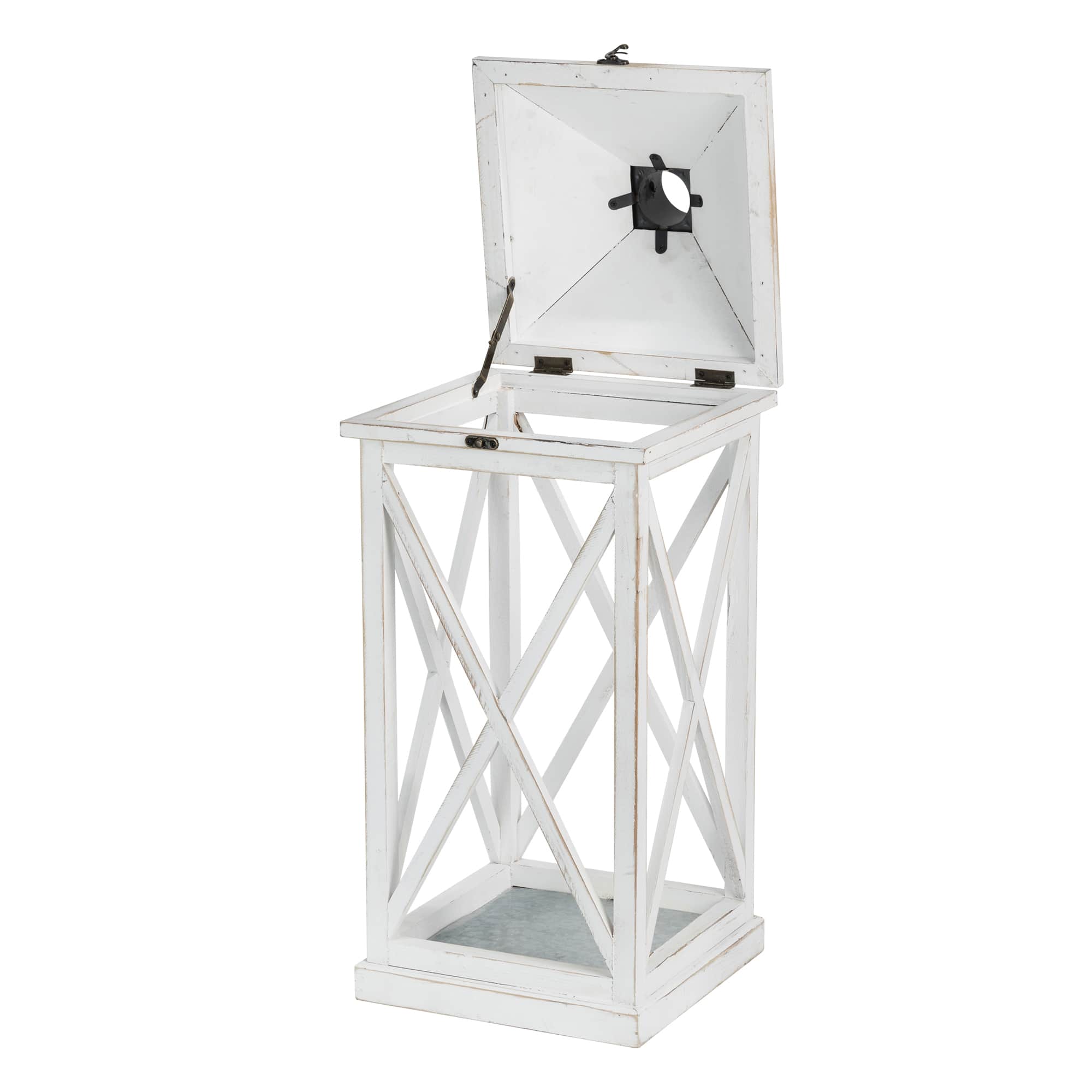 Modern Farmhouse White Wooden Lantern Set, 24" & 17"