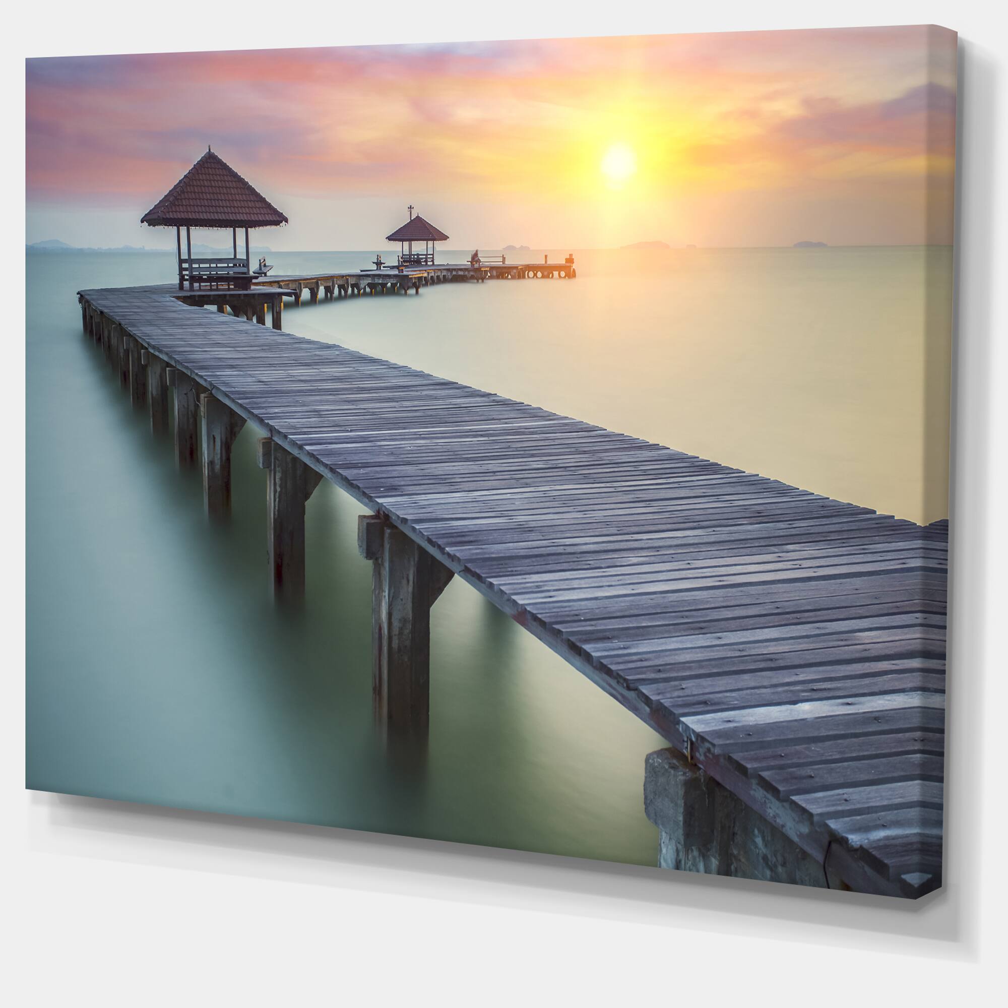 Designart - Wooden Sea Bridge and Sunset