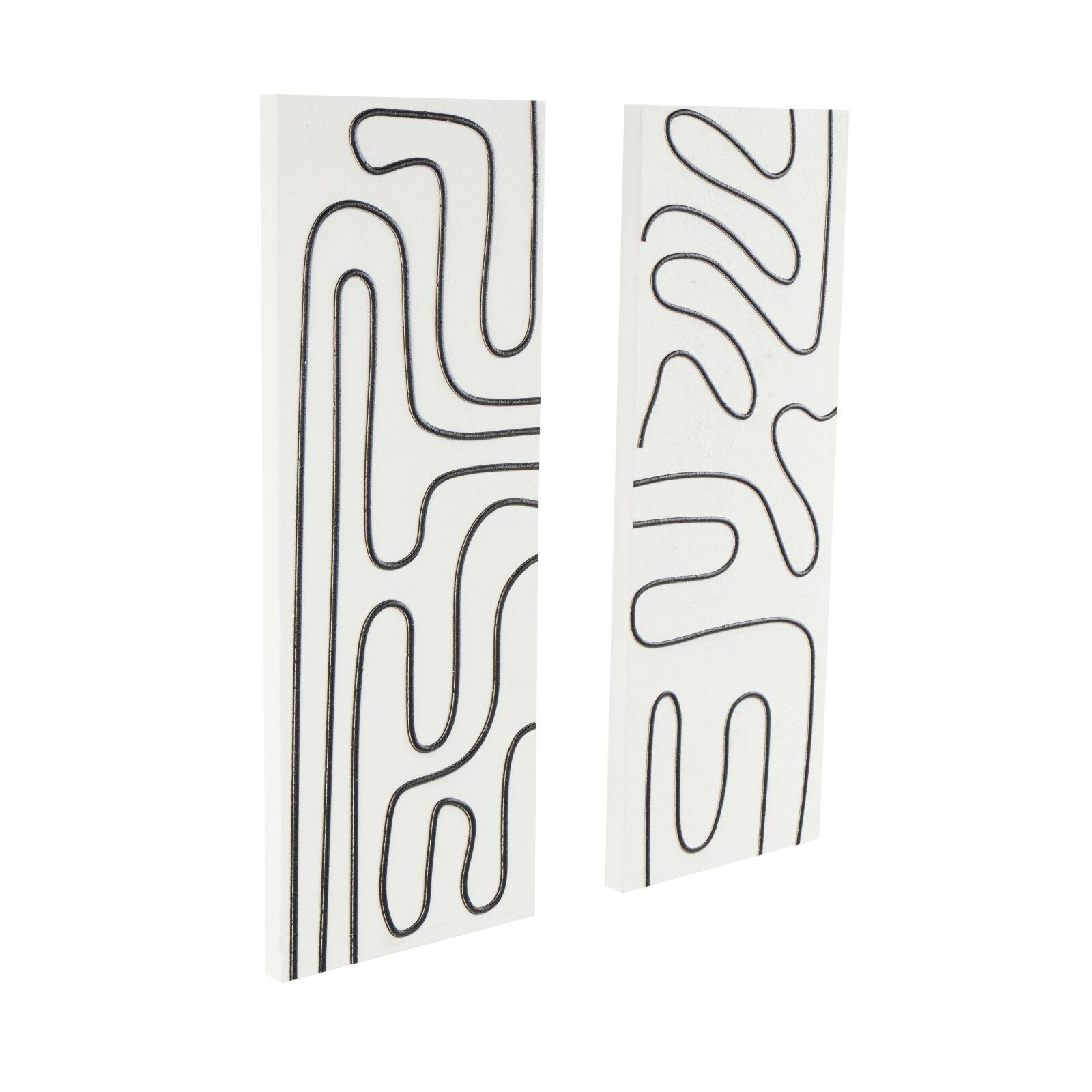 32" x 12" White Wood Geometric Wall Art Set with Black Accents