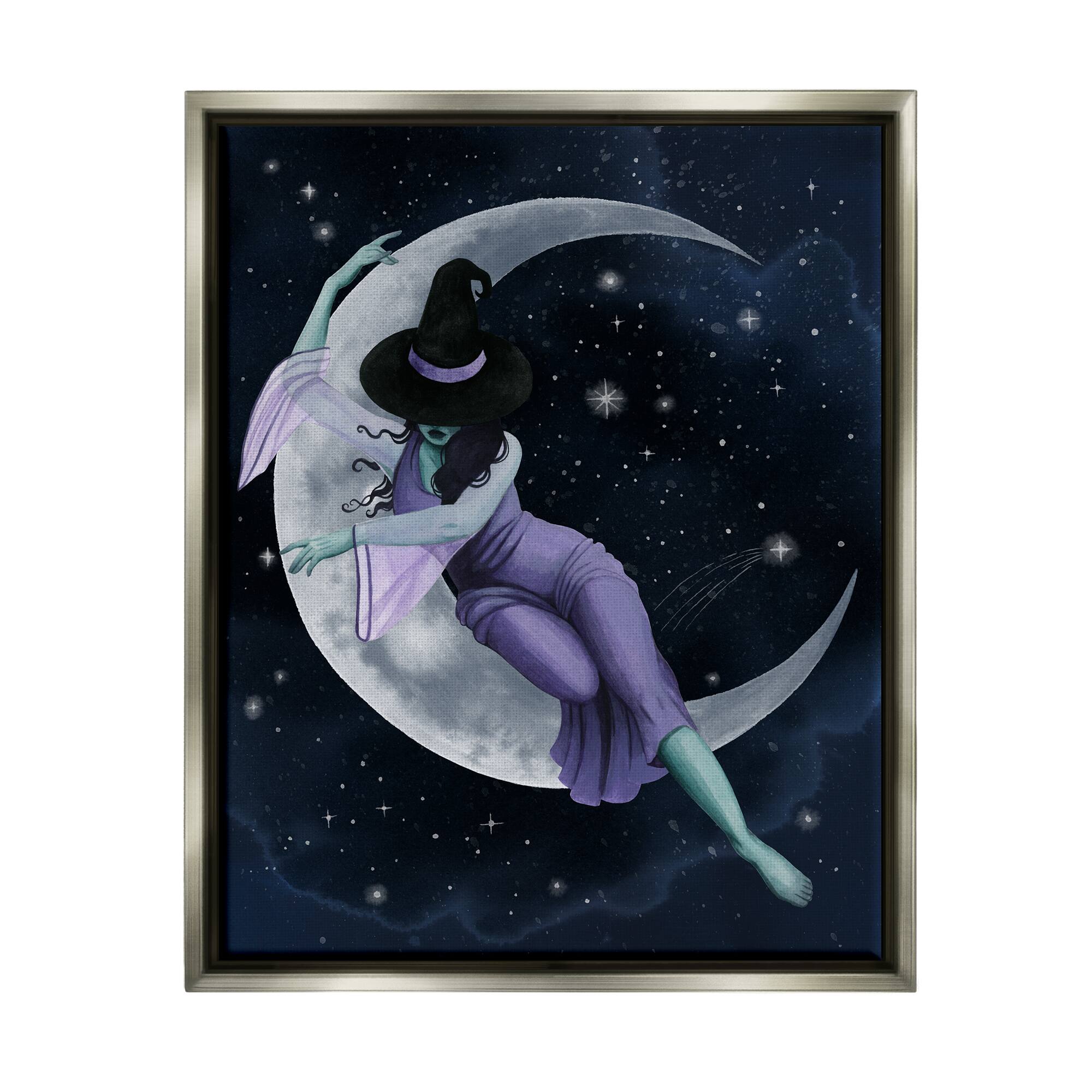 Stupell Industries Moon Witch Starry Night Sky Framed Floater Canvas Wall Art