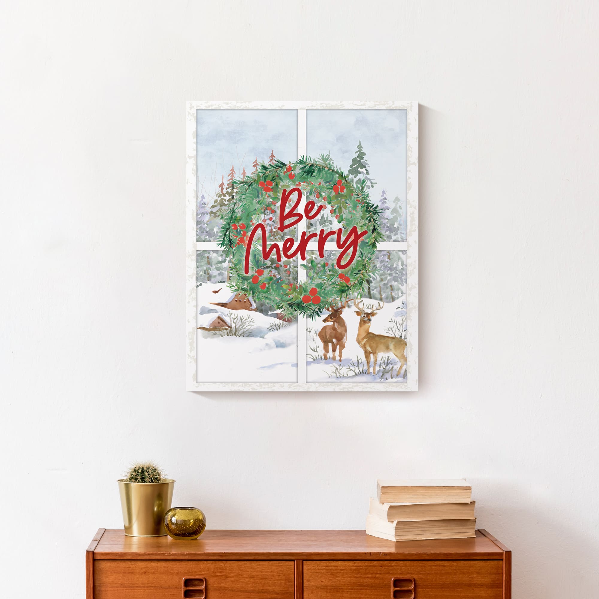 Be Merry Winter Window 16x20 Canvas Wall Art